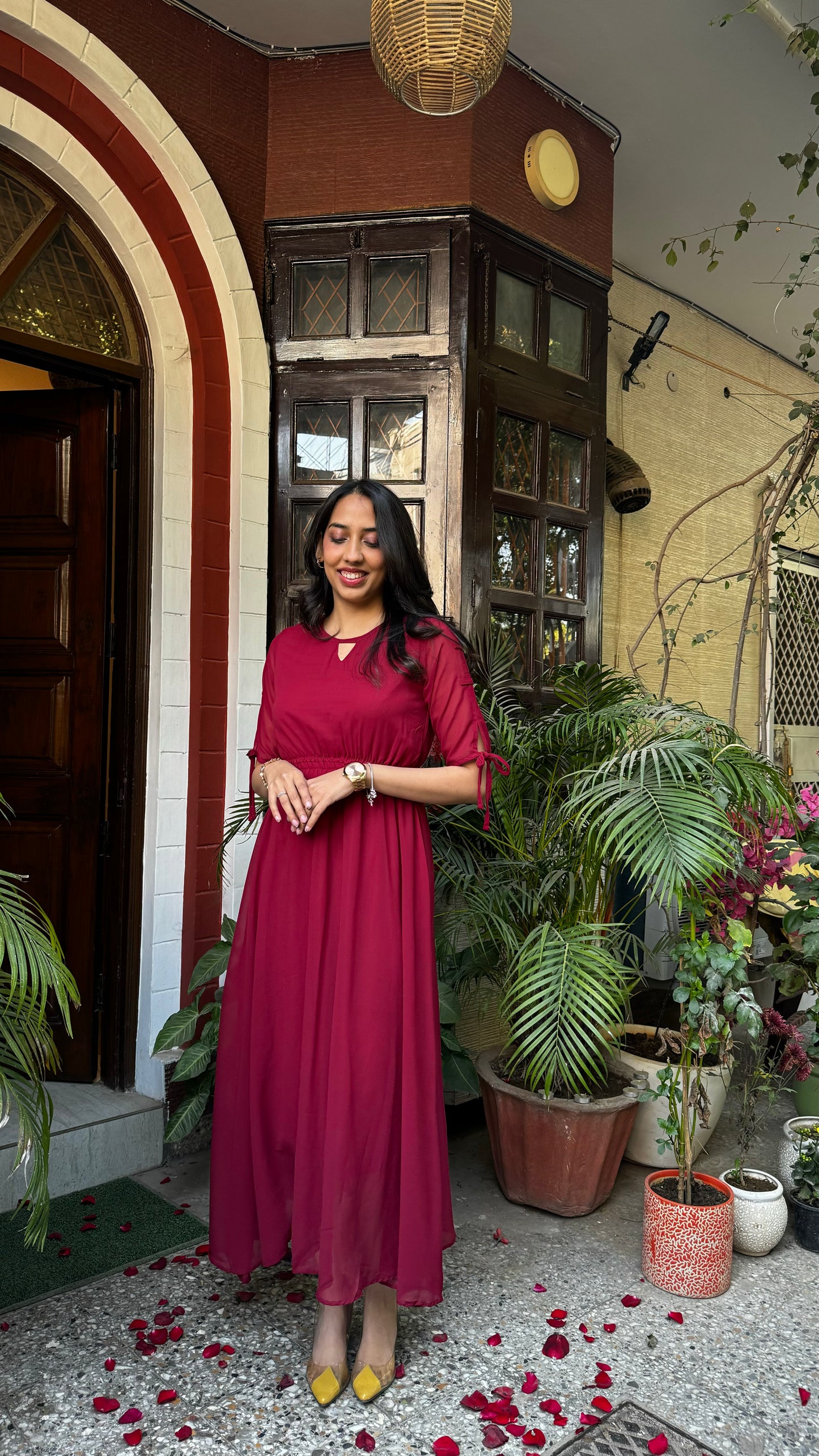 Maroon Georgette Maxi Dress