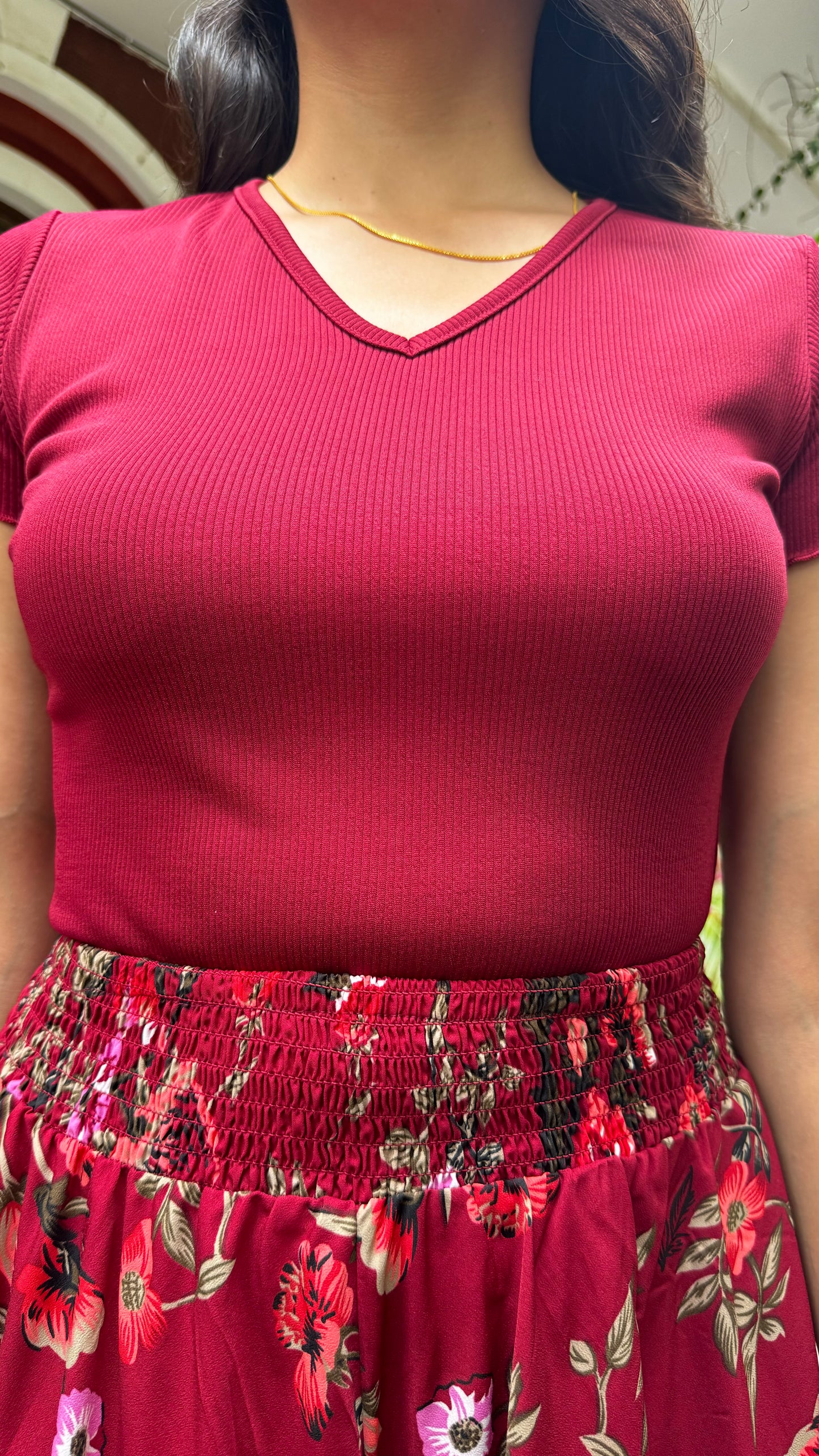 Lettuce Ribbed Top - Maroon