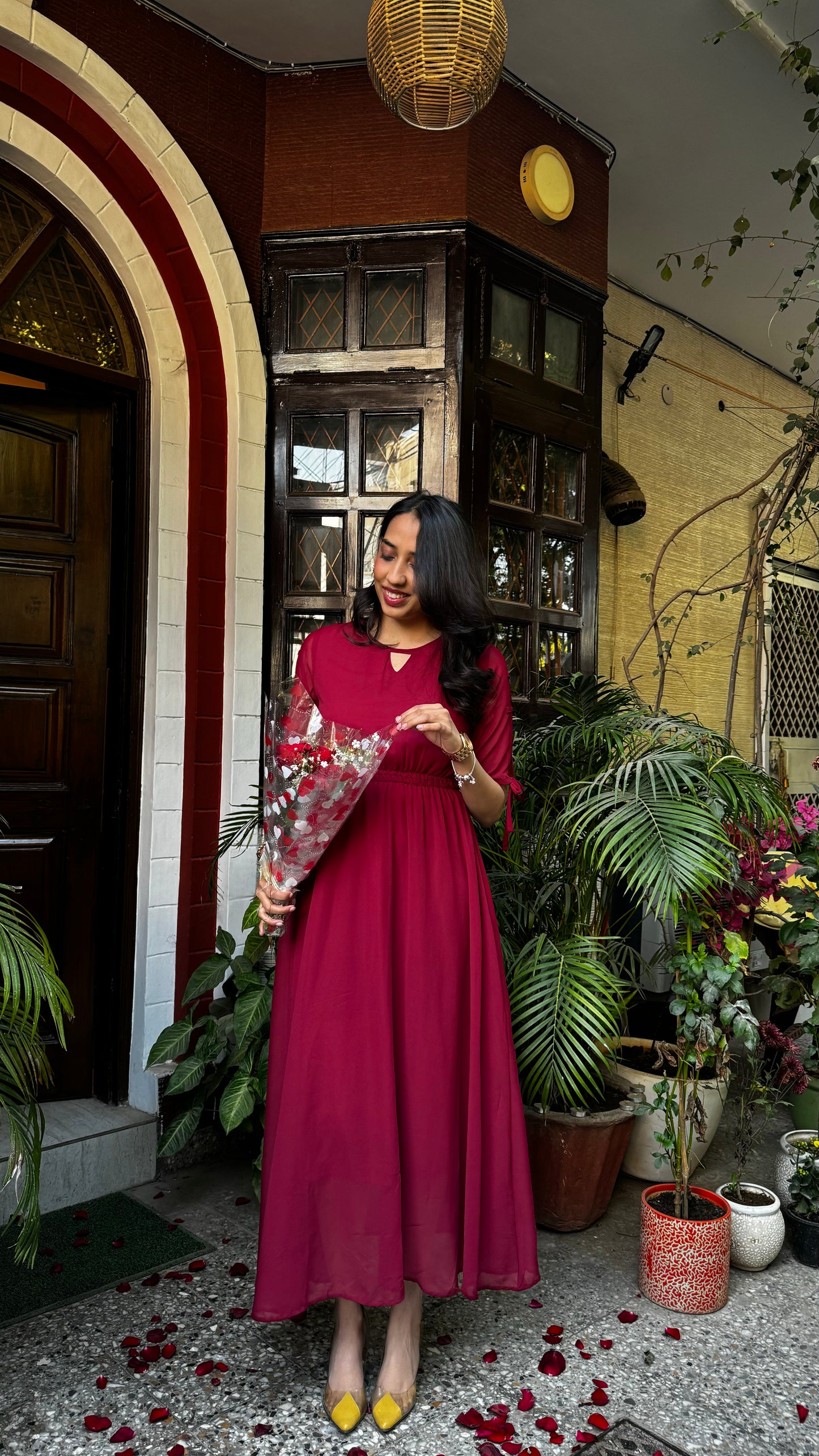 Maroon Georgette Maxi Dress