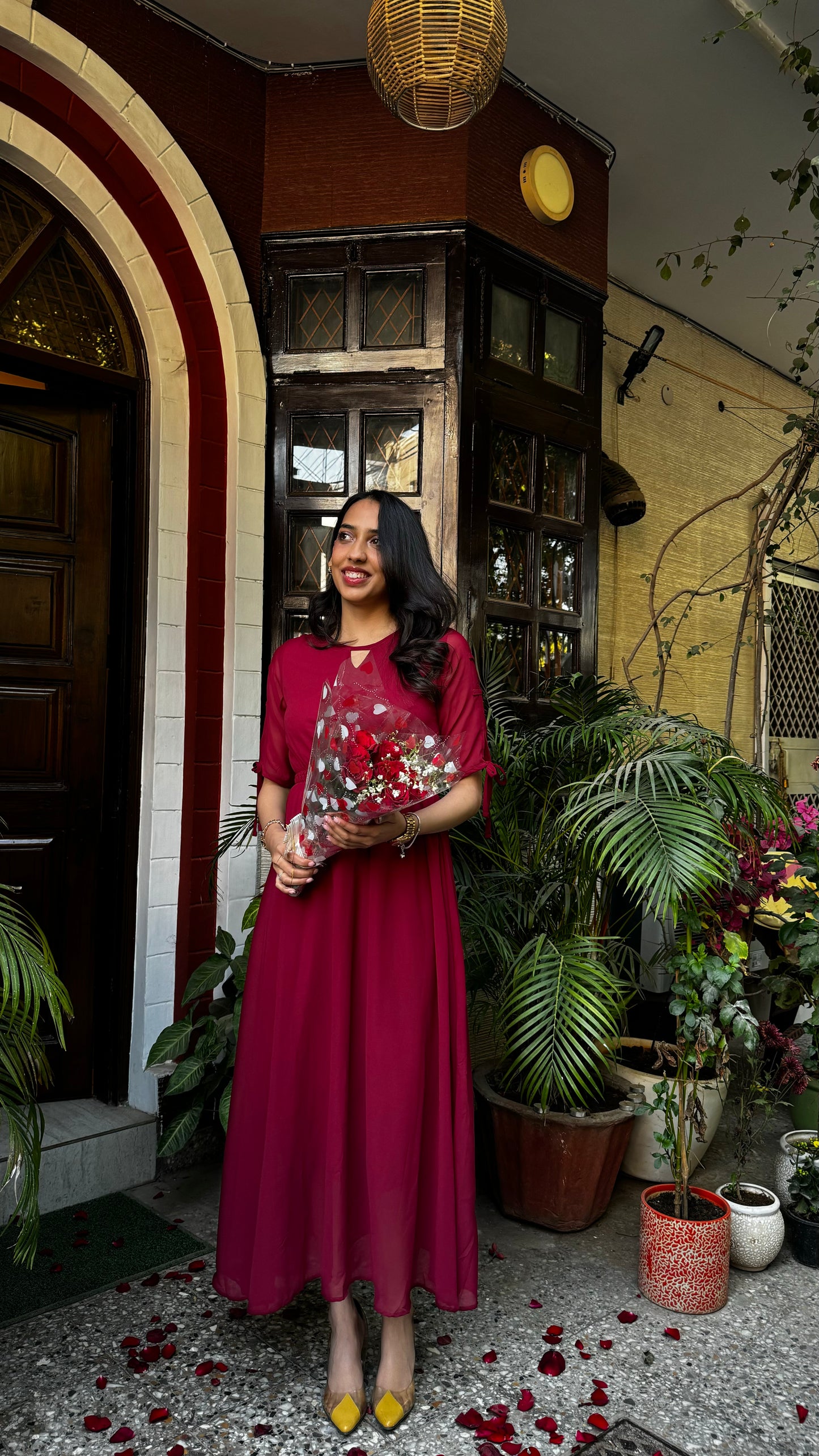 Maroon Georgette Maxi Dress