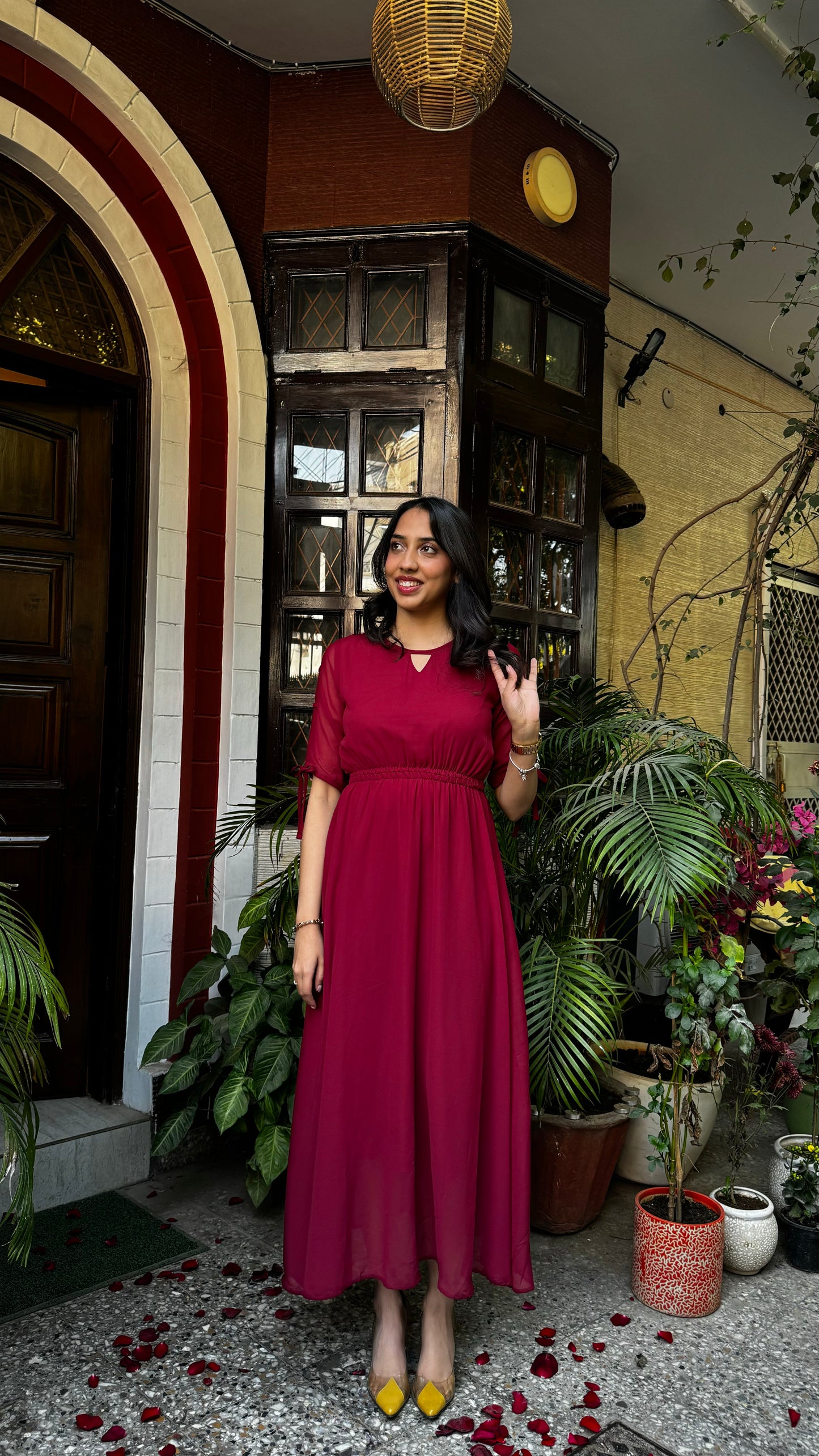 Maroon Georgette Maxi Dress