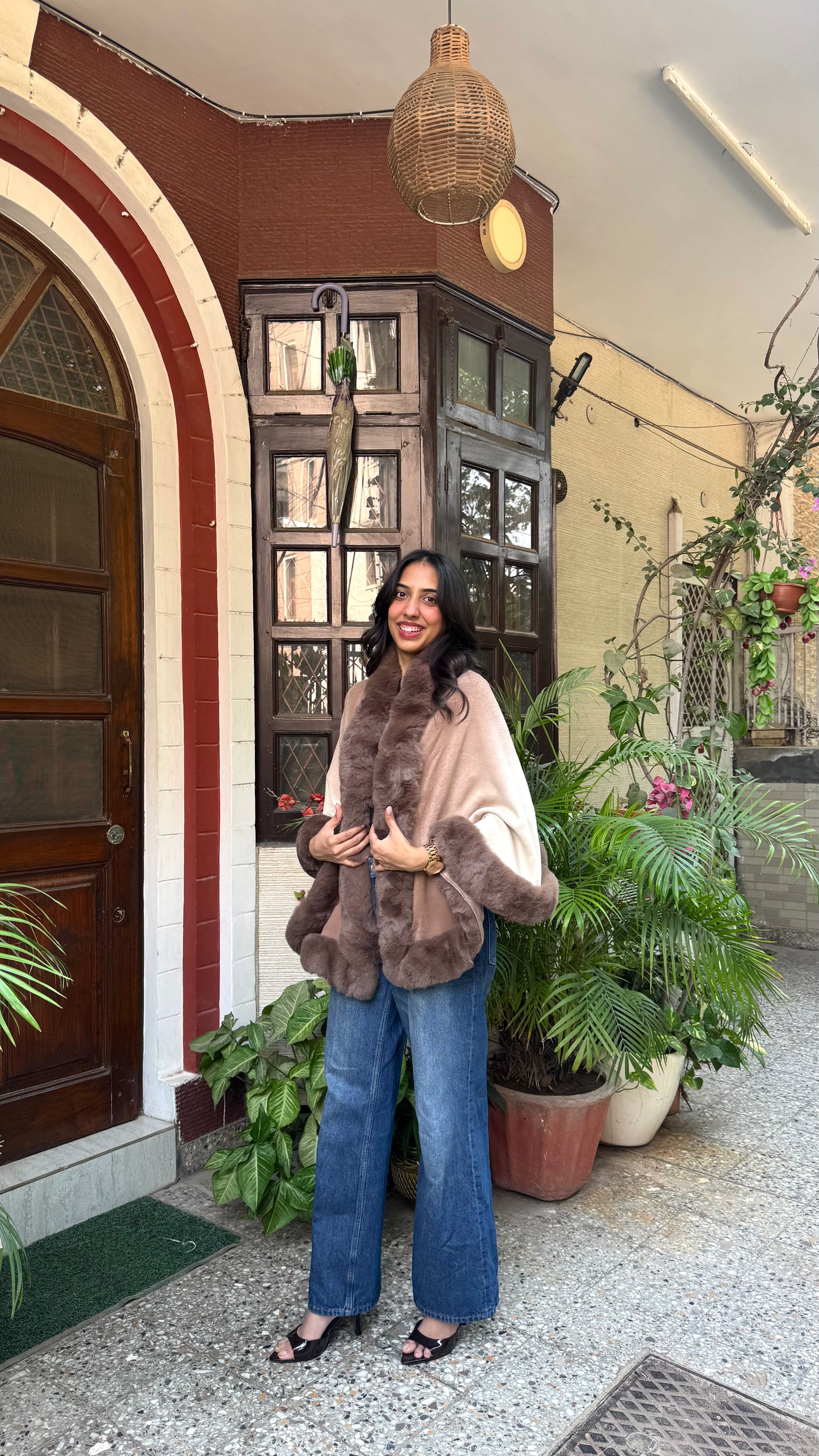 Luxury Brown/Beige Fur Ombre Shrug - (Free Size)