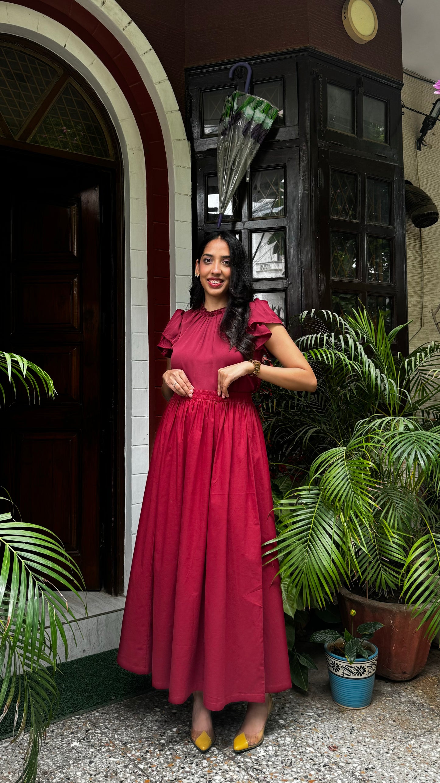 Babe Solid Cotton Skirt - Maroon (Premium Collection)