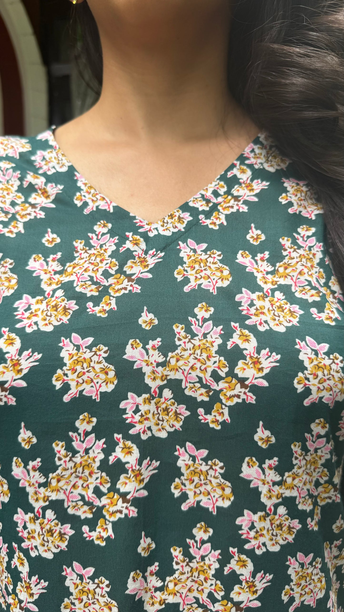 Criss-Cross Cotton Kurti - Green (Premium Fabric)