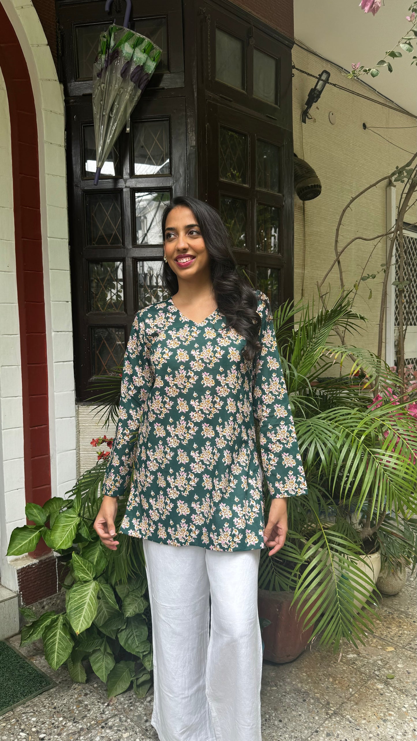 Criss-Cross Cotton Kurti - Green (Premium Fabric)
