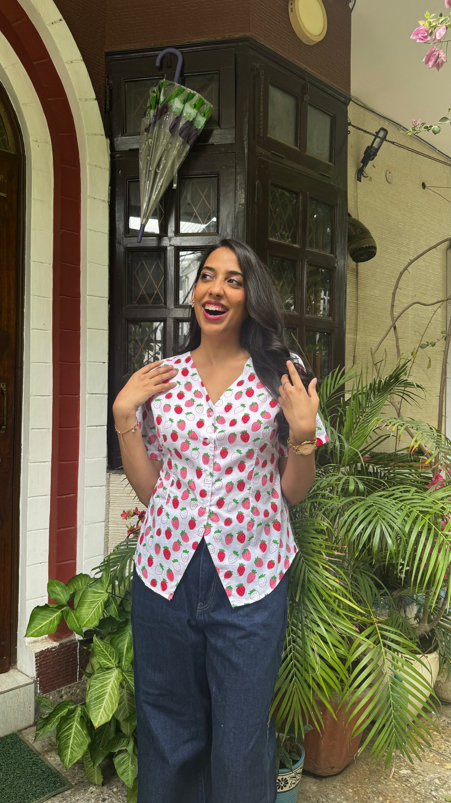 Belle Cotton Shirt - Strawberry