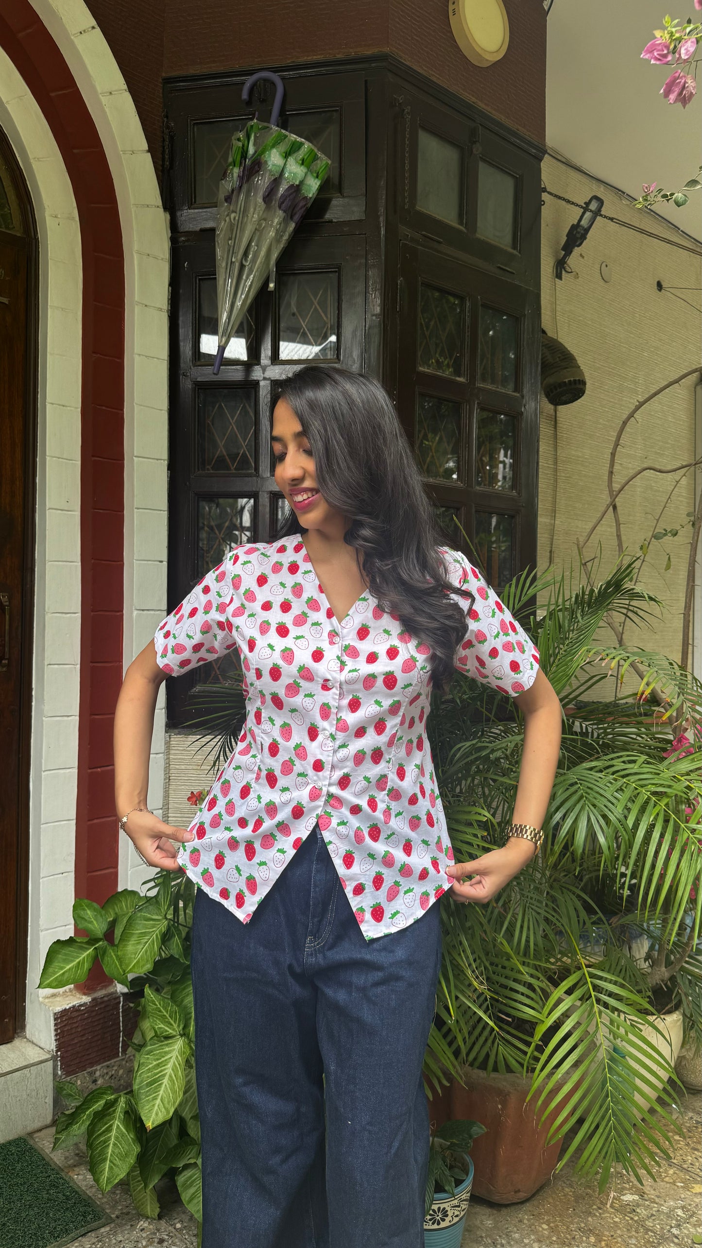 Belle Cotton Shirt - Strawberry