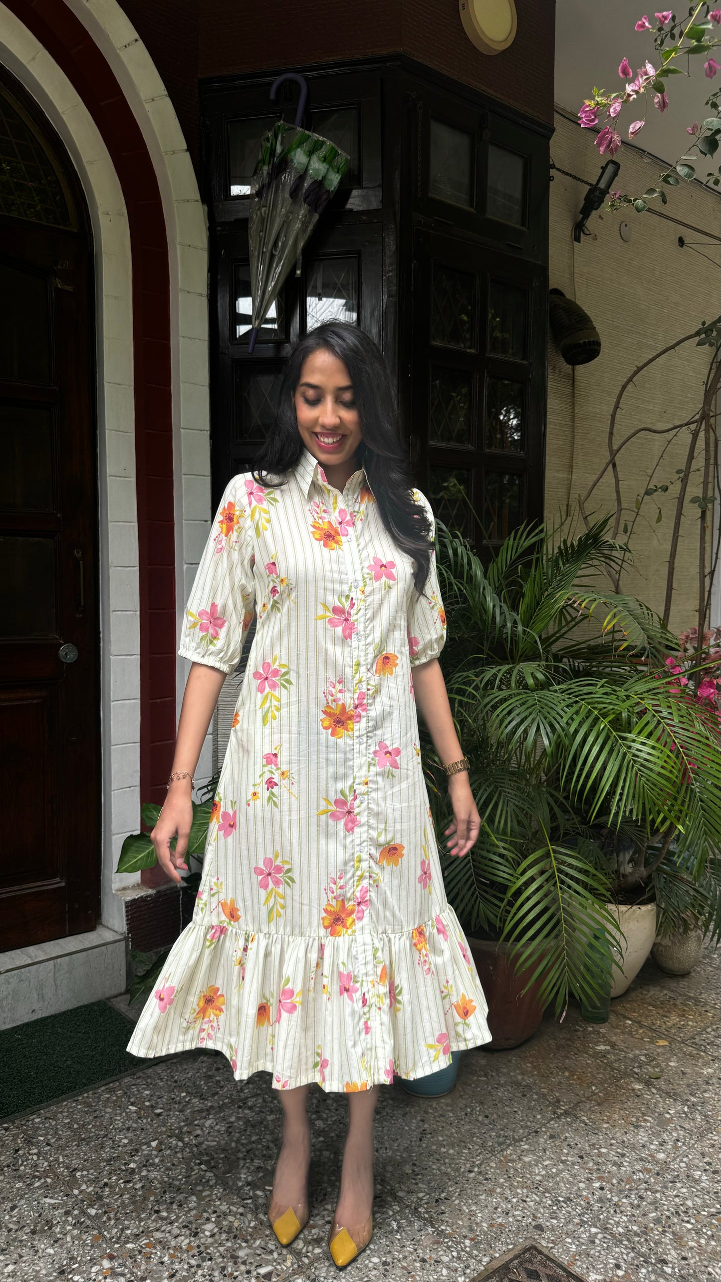 Spring Collared Cotton Dress - Light Green (Premium Collection)