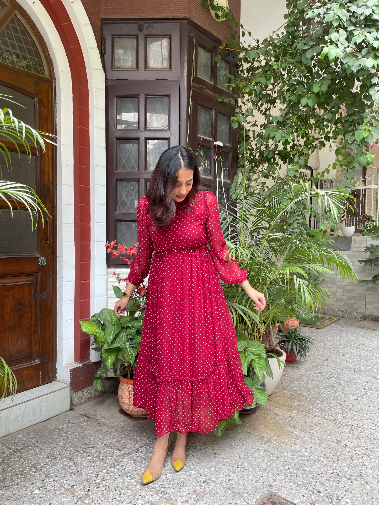 Luxe Polka Dress- Maroon