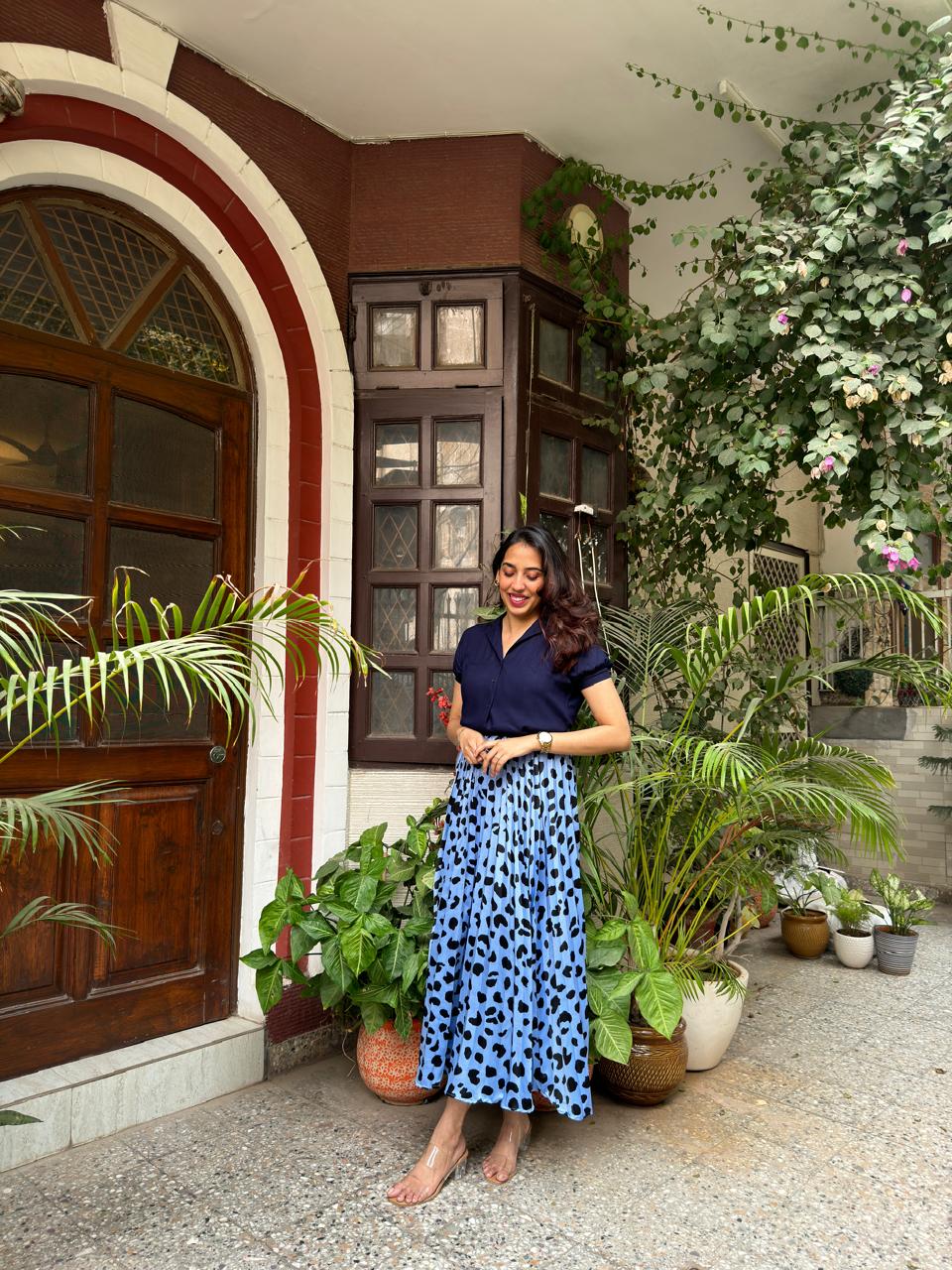 Goddess Pleated Skirt (Free Size)- Blue