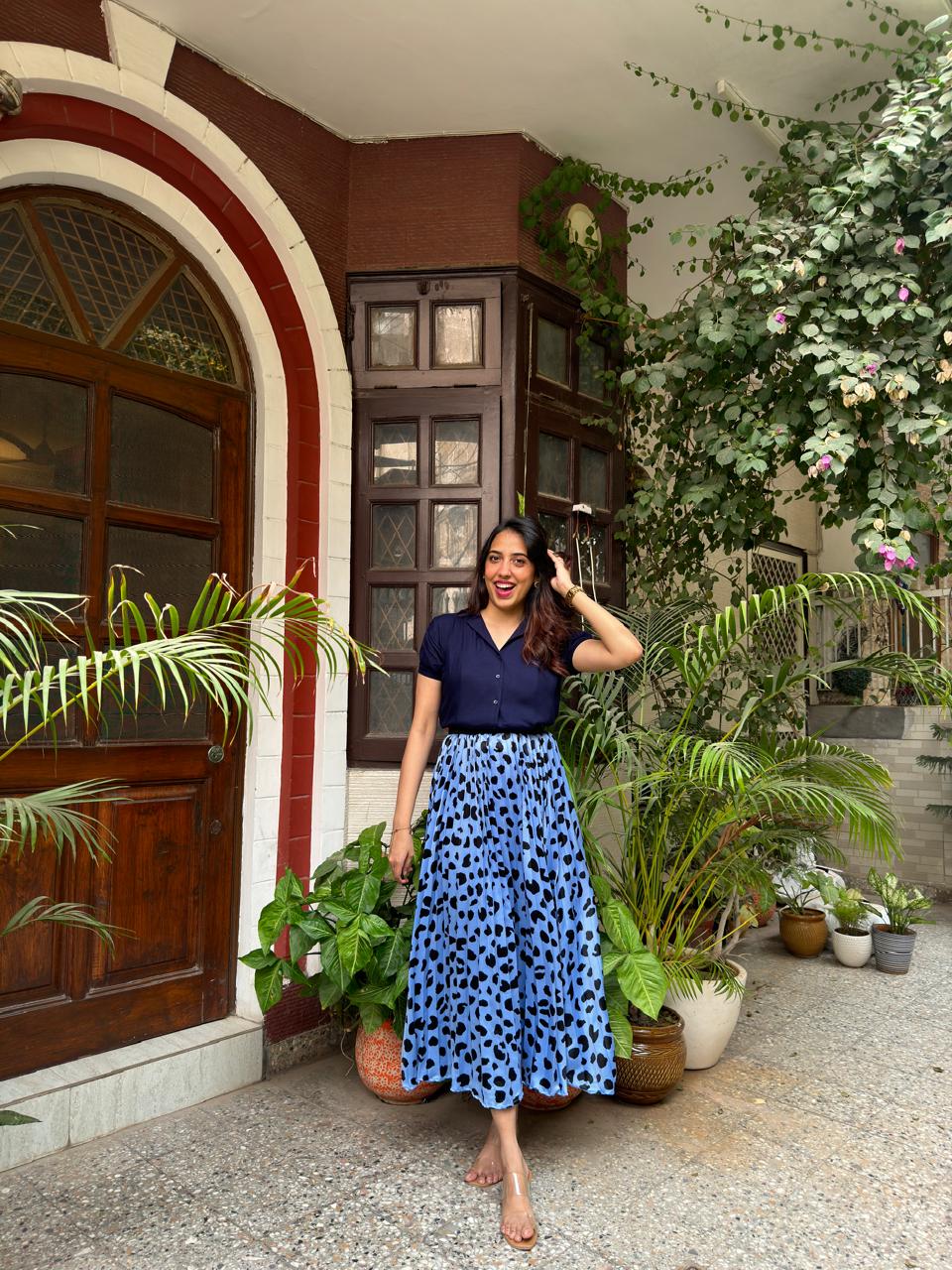 Goddess Pleated Skirt (Free Size)- Blue