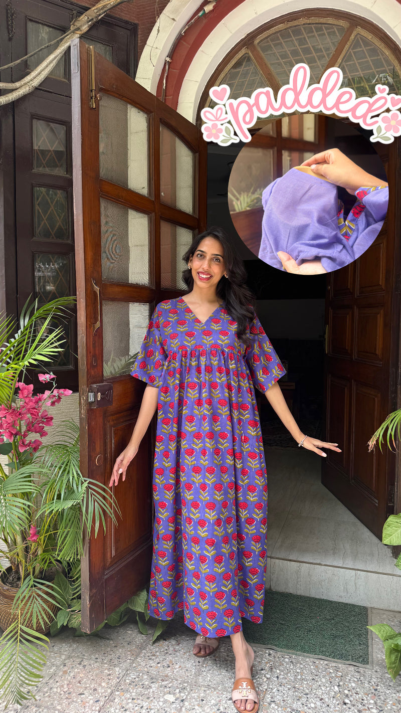 Maternity Empire Padded Cotton Lounge Dress – Purple (Premium Collection)