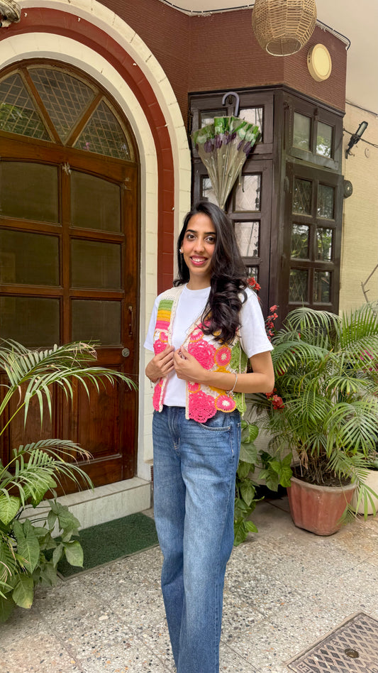 Crochet Inspired Cotton Lace Shrug - Colorful (Free Size)