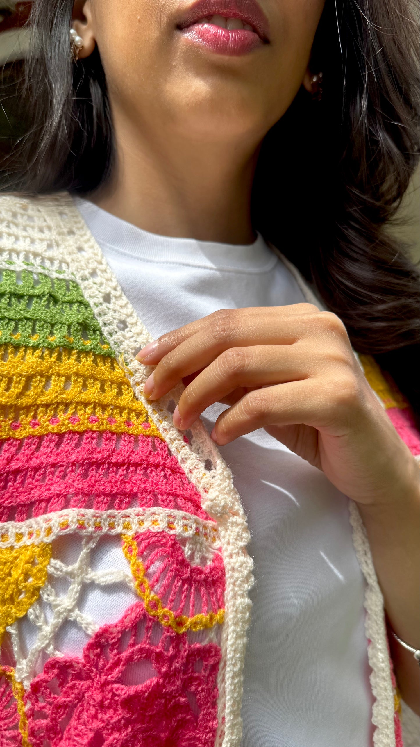 Crochet Inspired Cotton Lace Shrug - Colorful (Free Size)