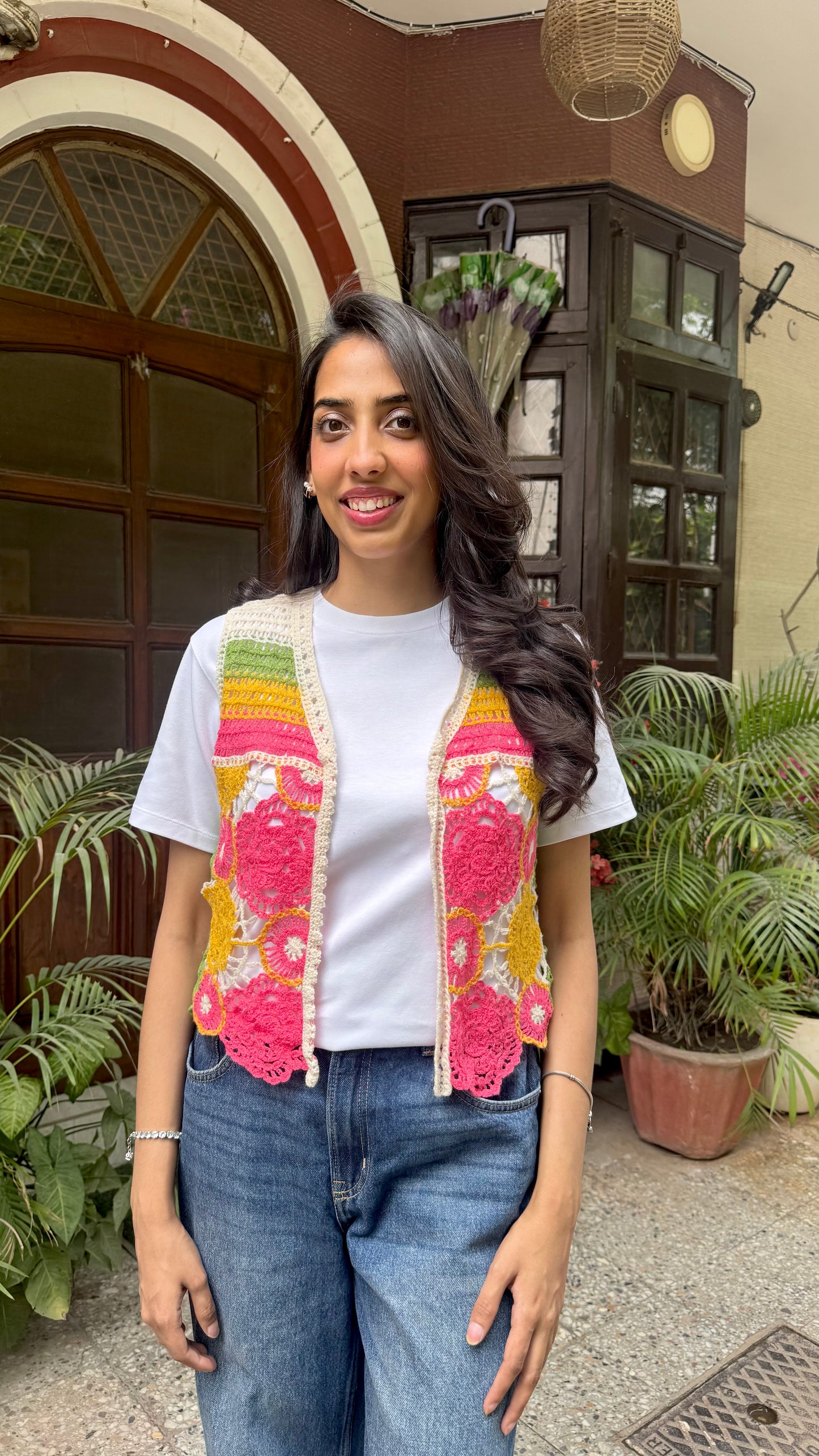 Crochet Inspired Cotton Lace Shrug - Colorful (Free Size)