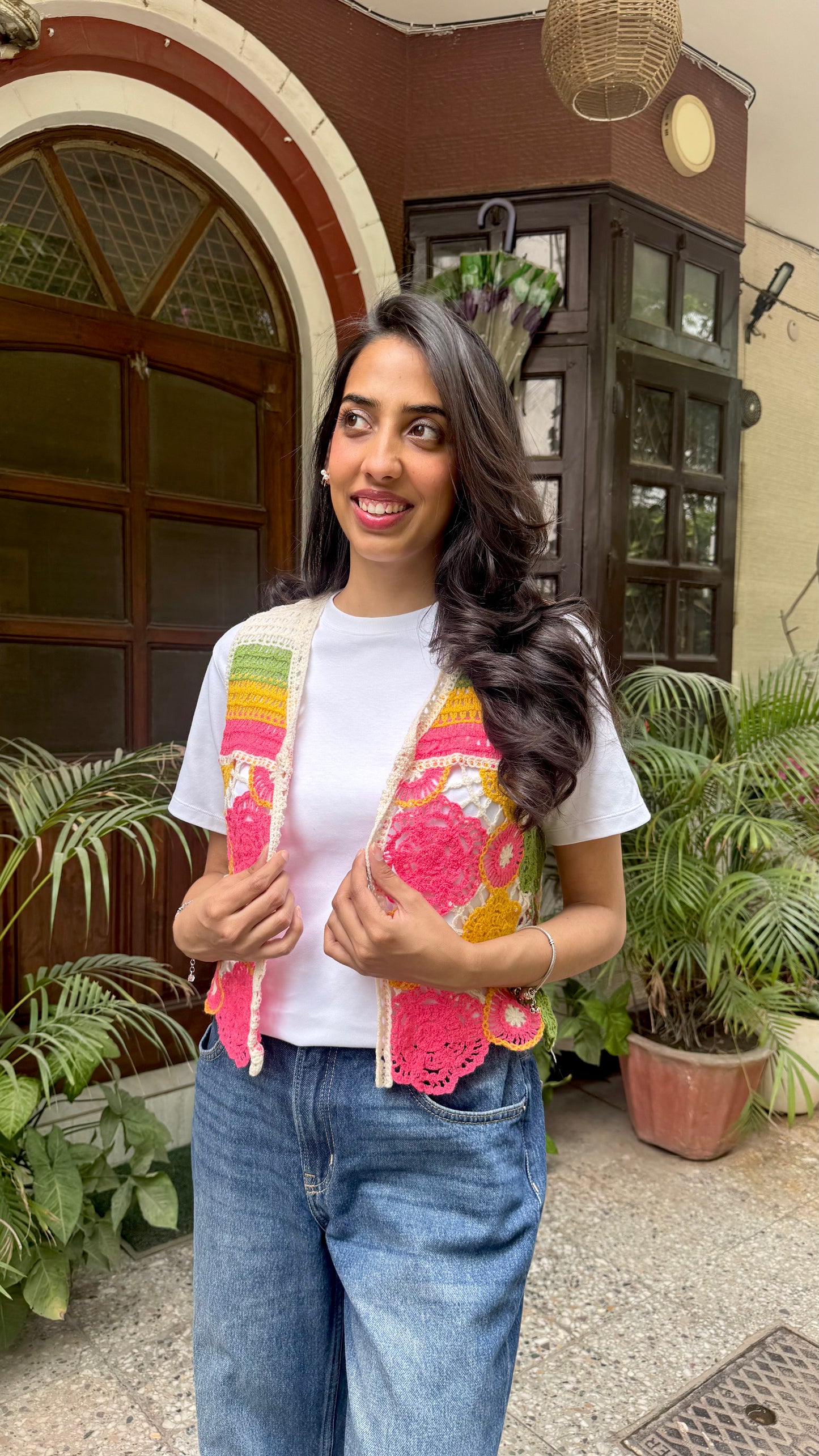 Crochet Inspired Cotton Lace Shrug - Colorful (Free Size)