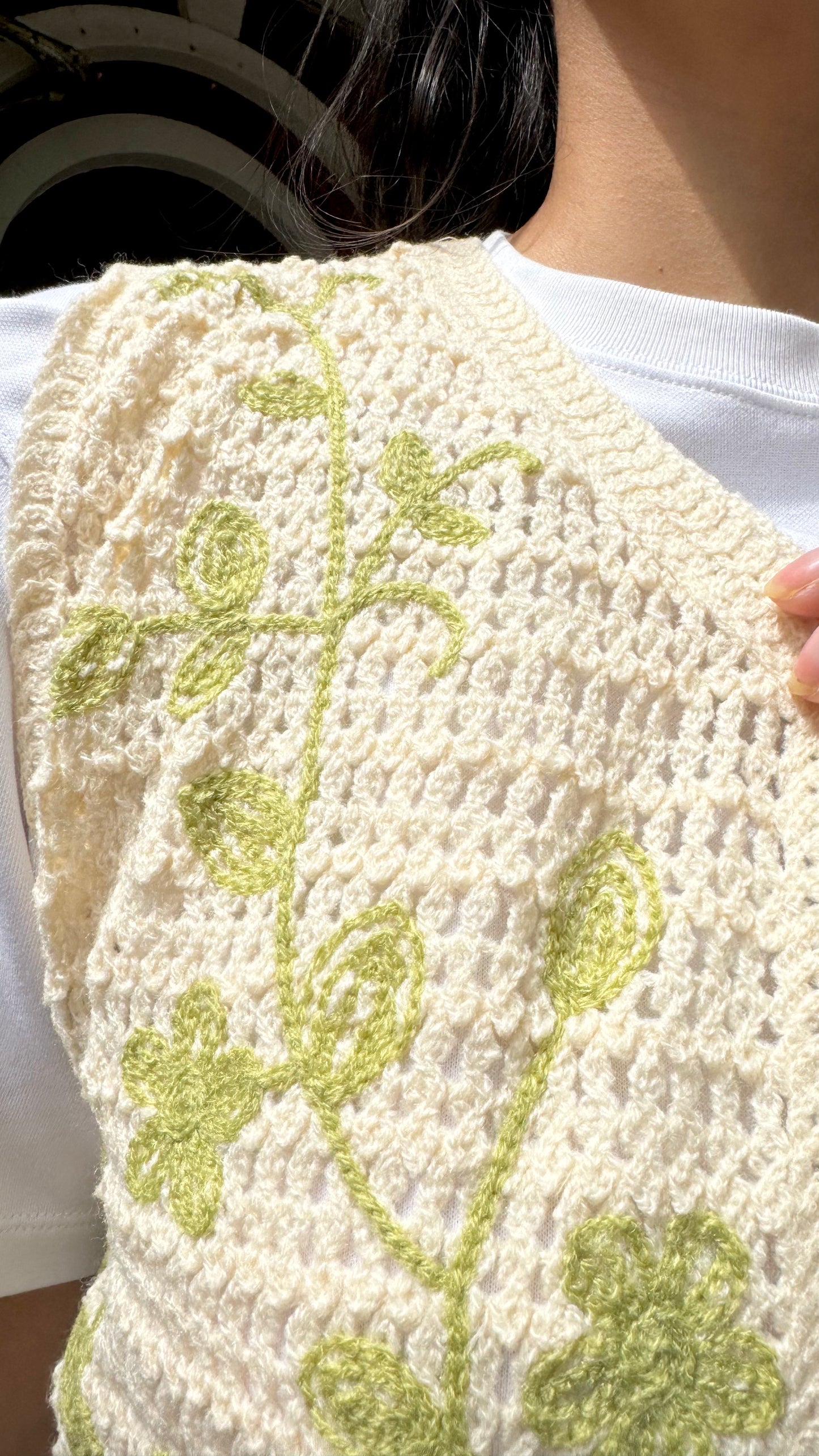 Crochet Inspired Cotton Lace Shrug - Green (Free Size)