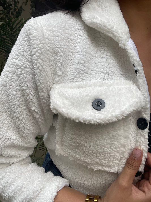 White Fleece Crop Jacket