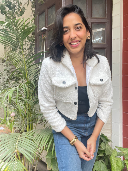 White Fleece Crop Jacket