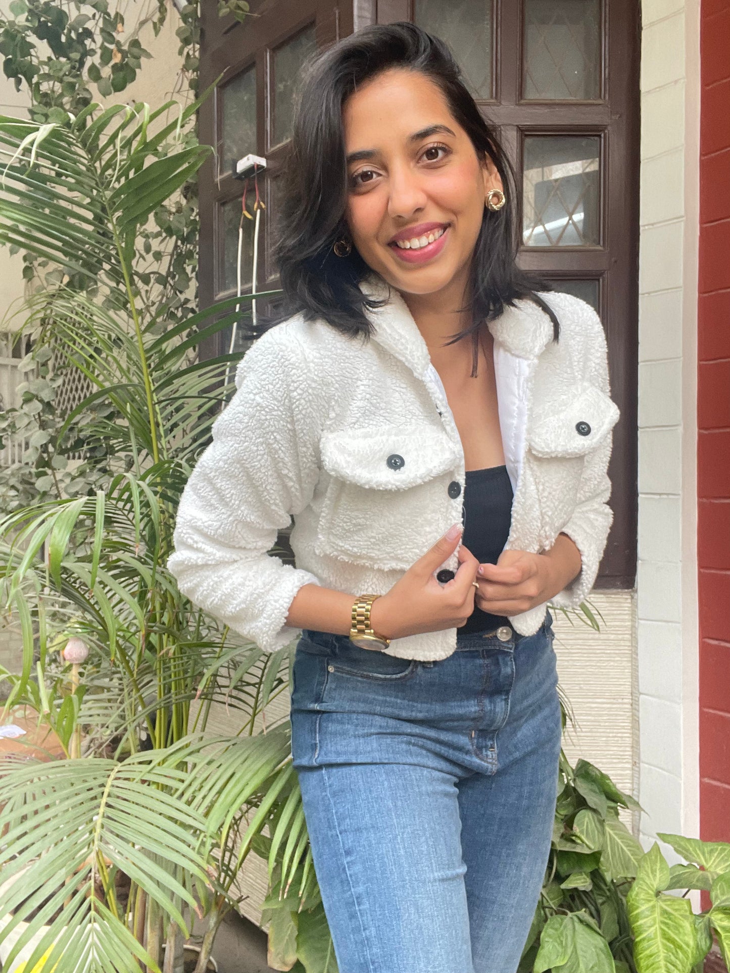 White Fleece Crop Jacket