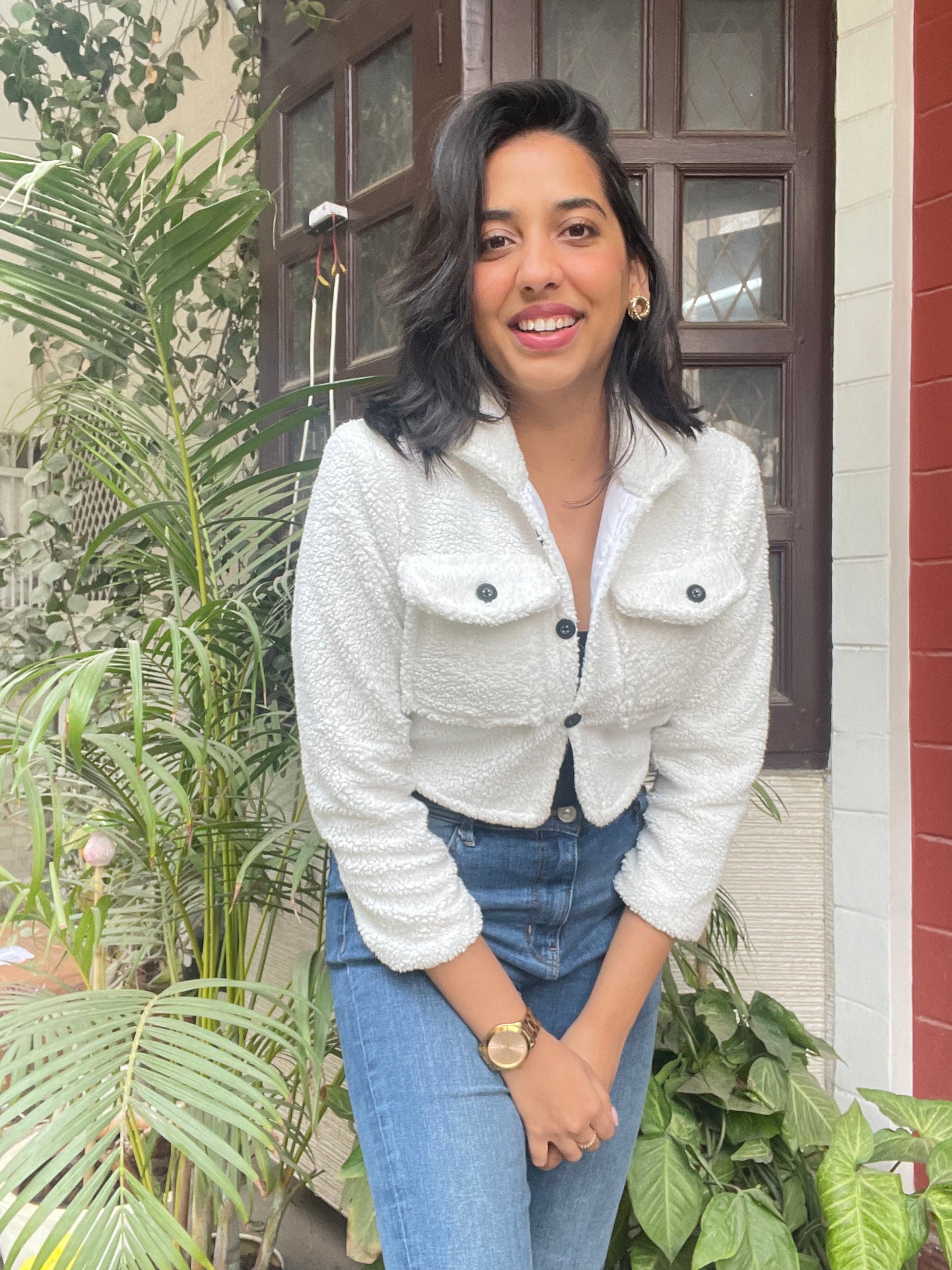 White Fleece Crop Jacket