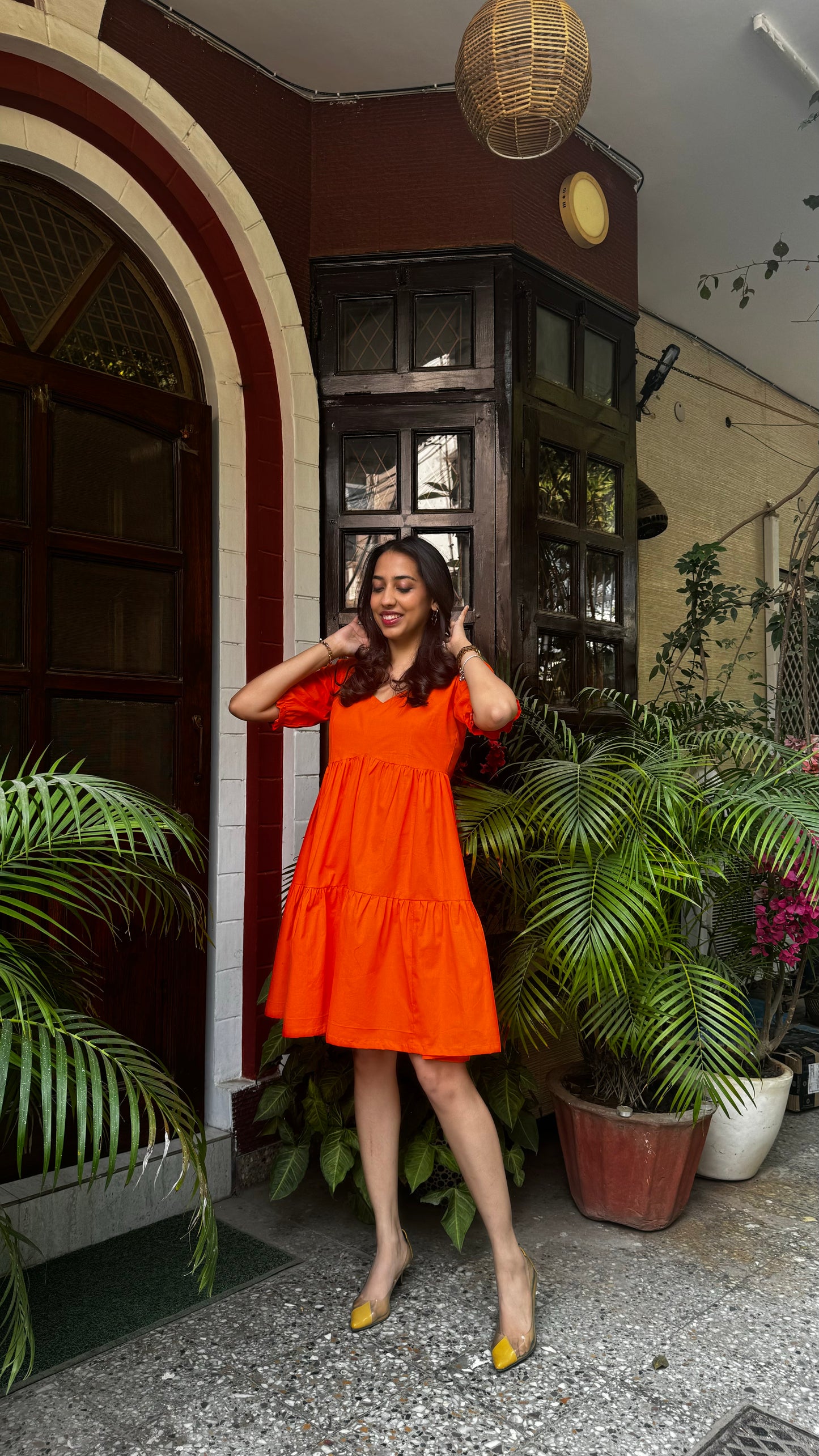 Pop of Color Cotton Dress – Orange
