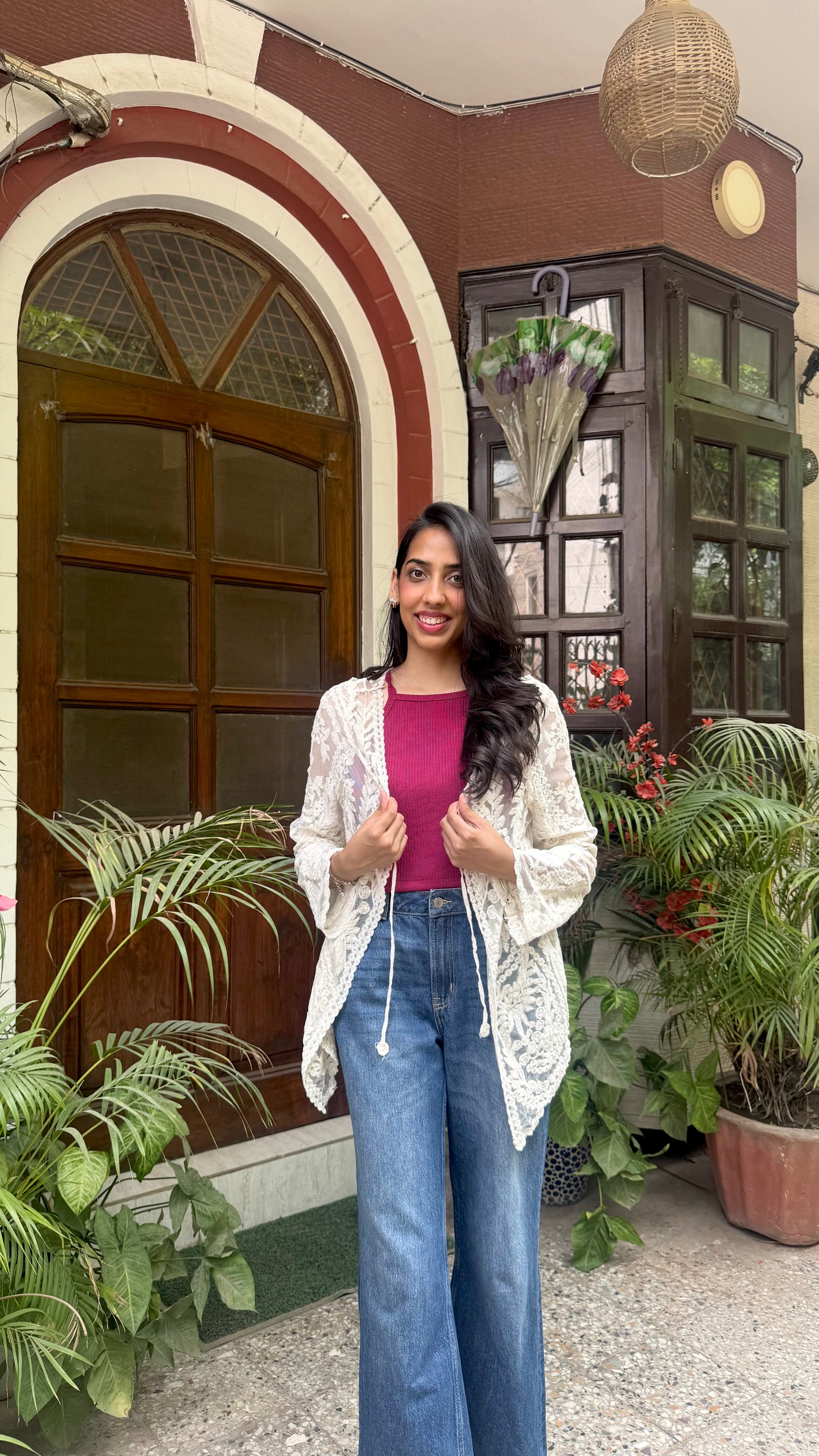 Floral Lace Shrug - Off White (Free Size)