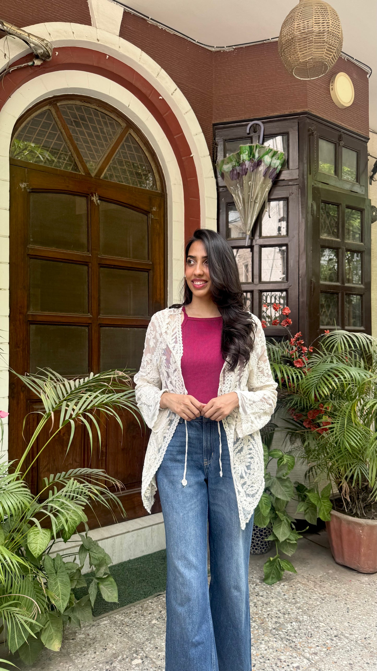 Floral Lace Shrug - Off White (Free Size)