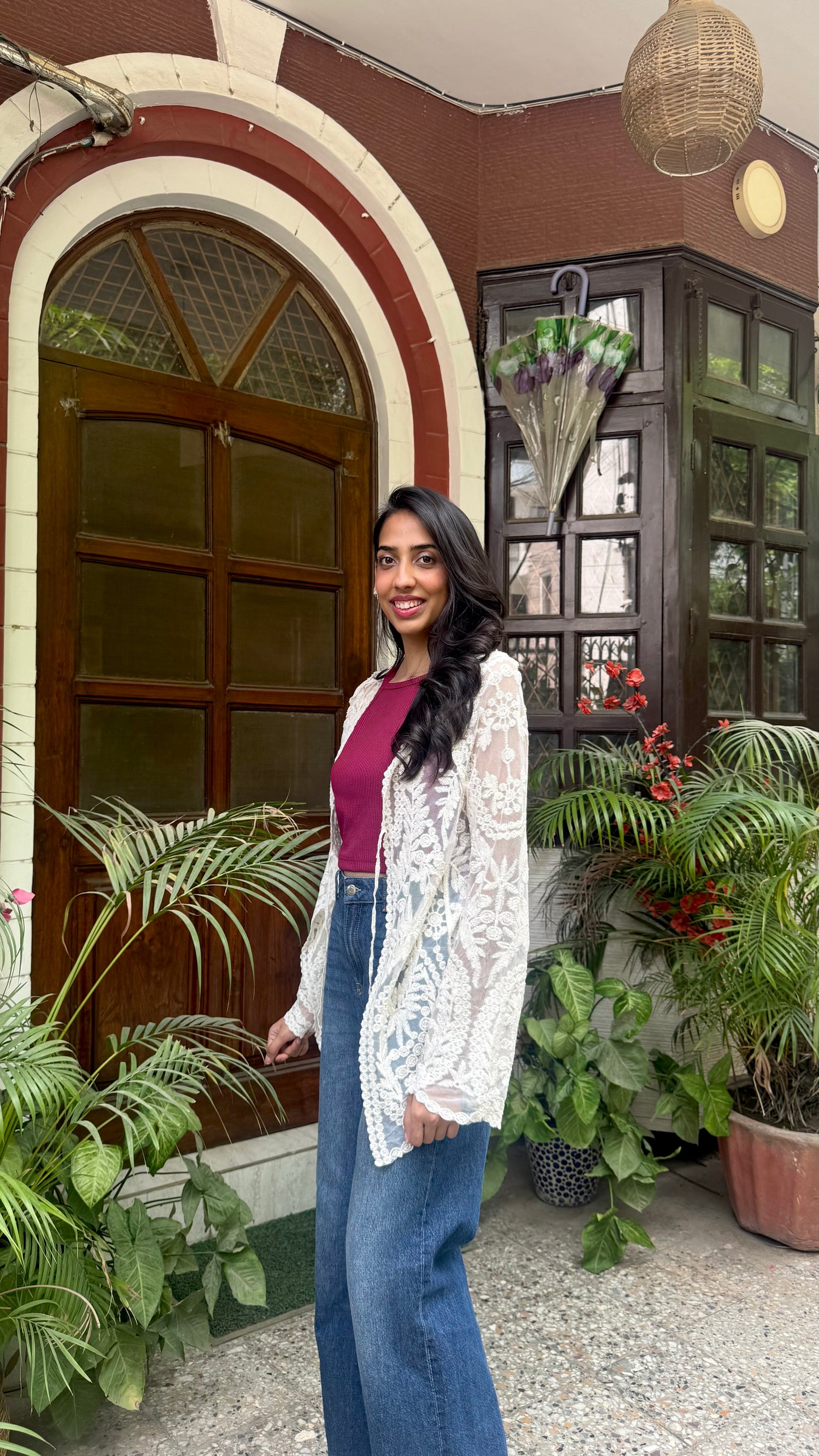 Floral Lace Shrug - Off White (Free Size)