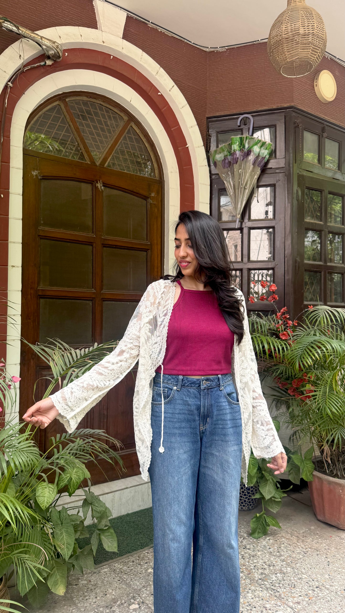 Floral Lace Shrug - Off White (Free Size)