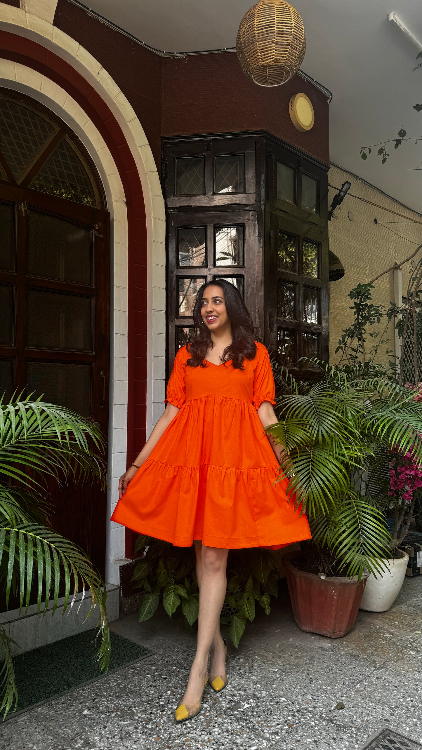Pop of Color Cotton Dress – Orange
