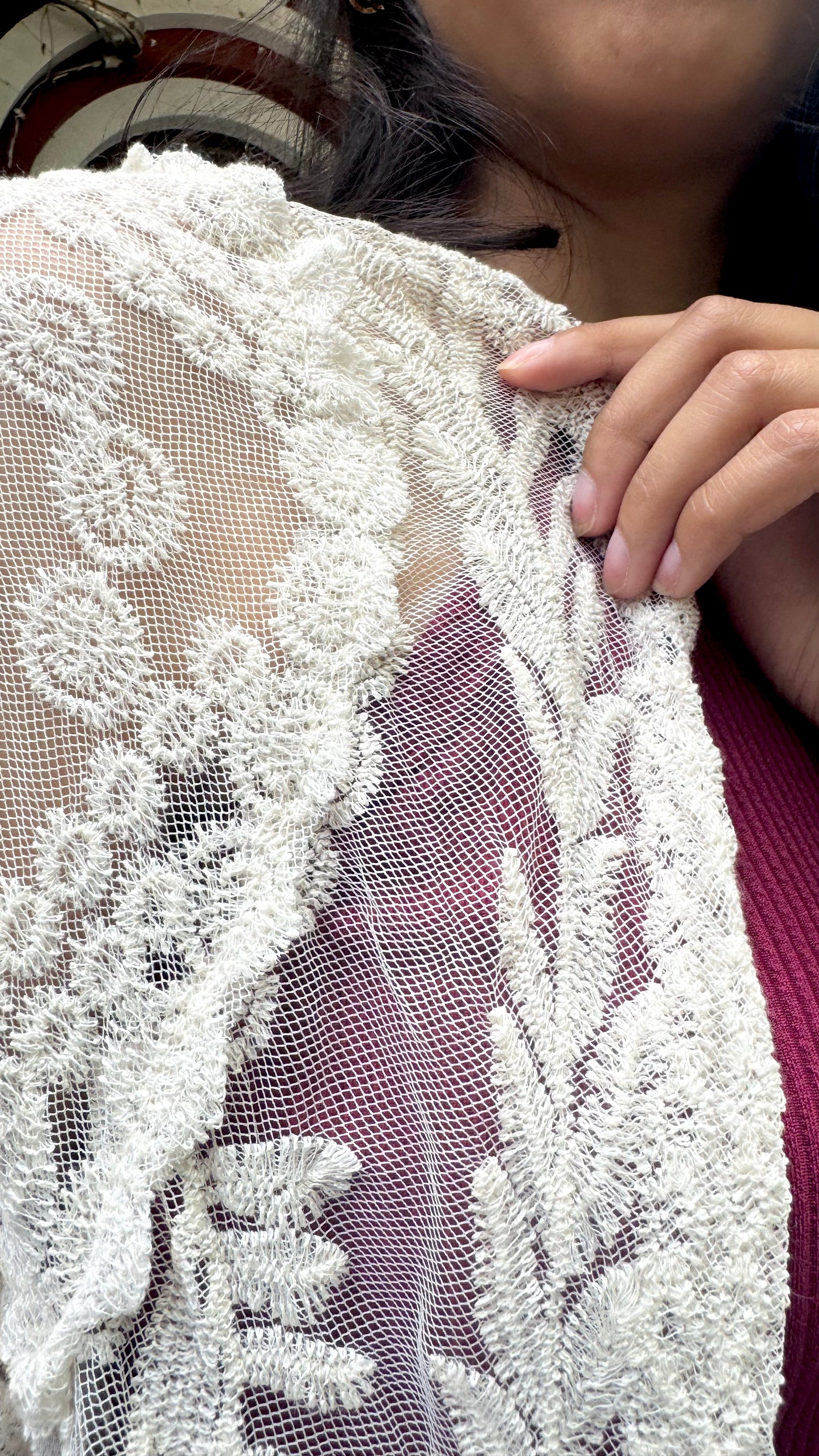 Floral Lace Shrug - Off White (Free Size)
