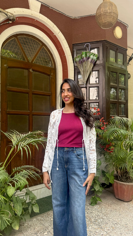 Floral Lace Shrug - White (Free Size)