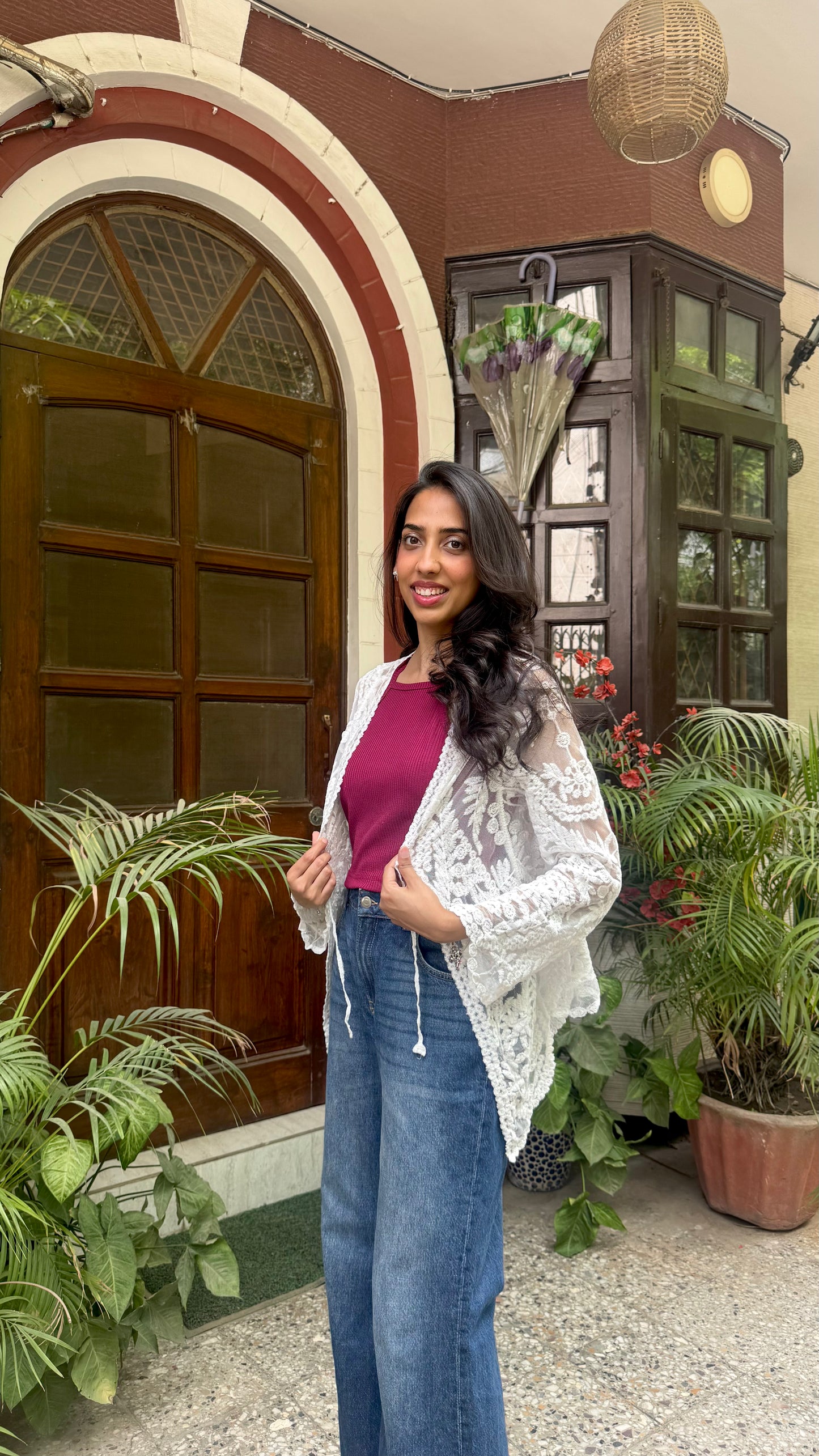 Floral Lace Shrug - White (Free Size)