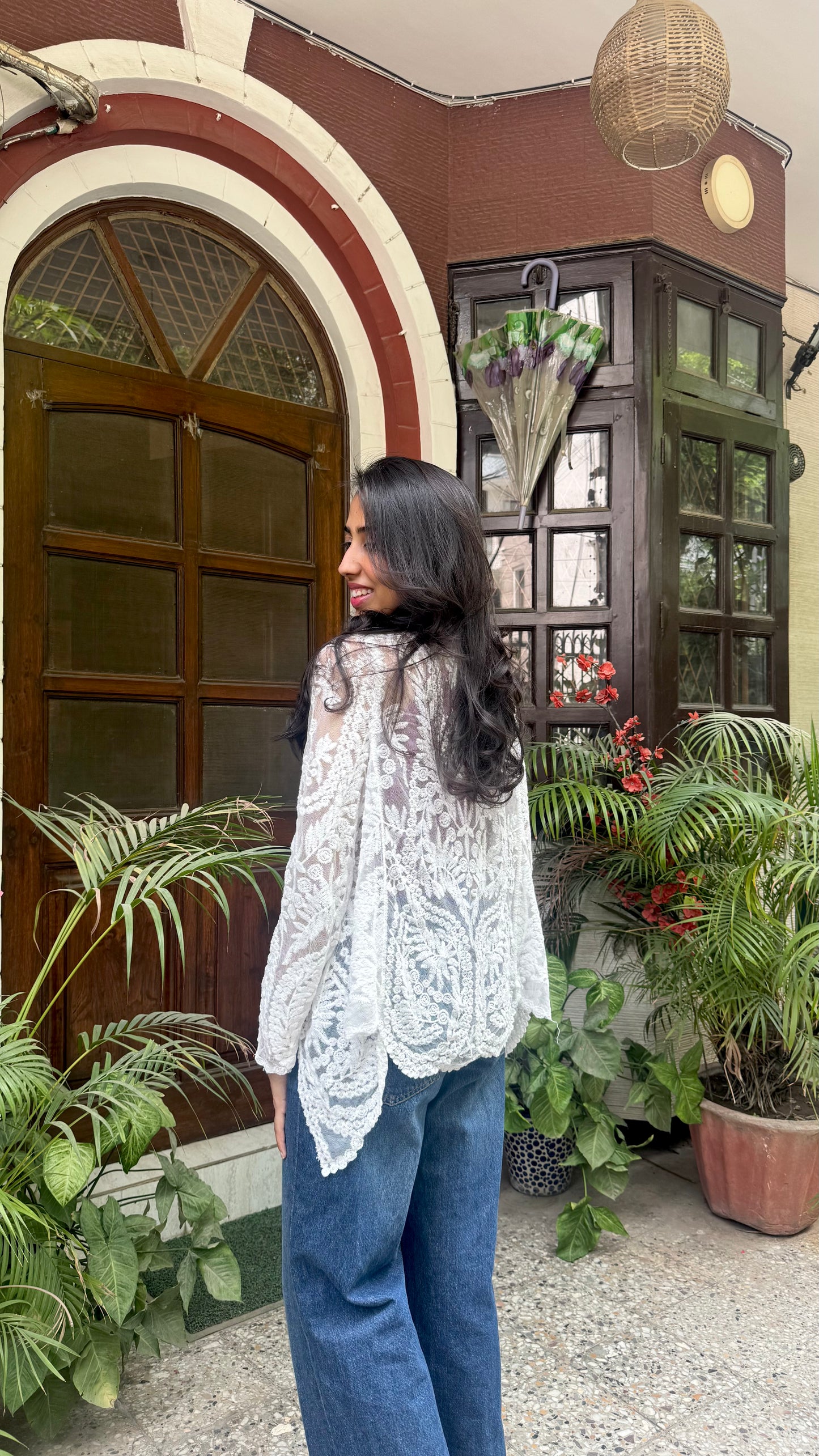 Floral Lace Shrug - White (Free Size)