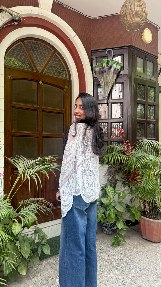 Floral Lace Shrug - White (Free Size)