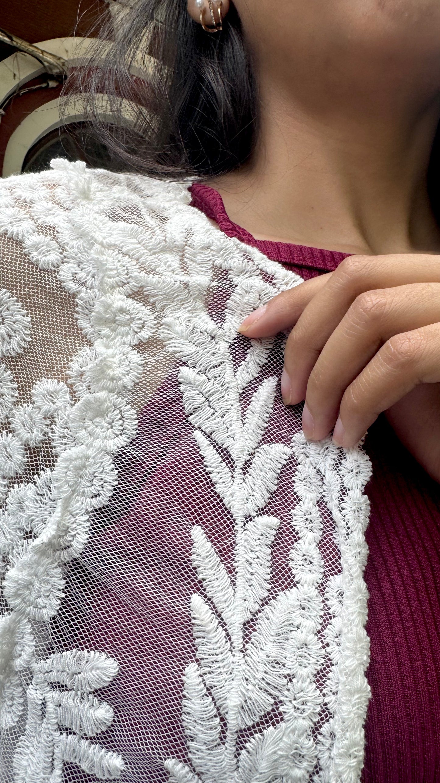 Floral Lace Shrug - White (Free Size)
