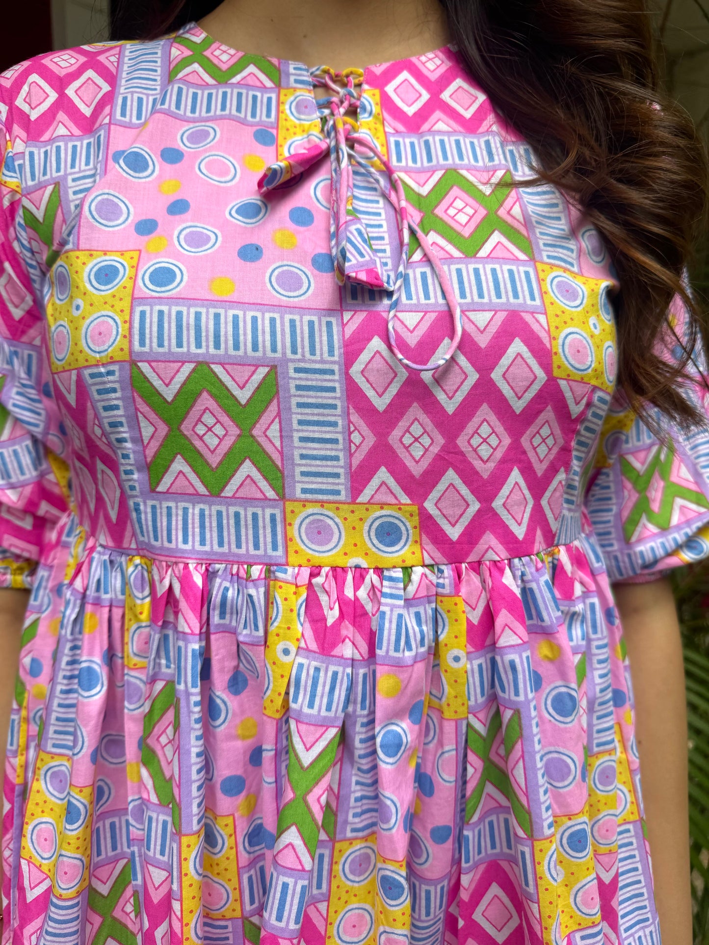 Patchwork Peplum Top (Premium Fabric) - Pink