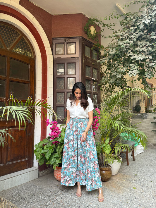 Blossoming Sky Set - Free Size Palazzo + Top