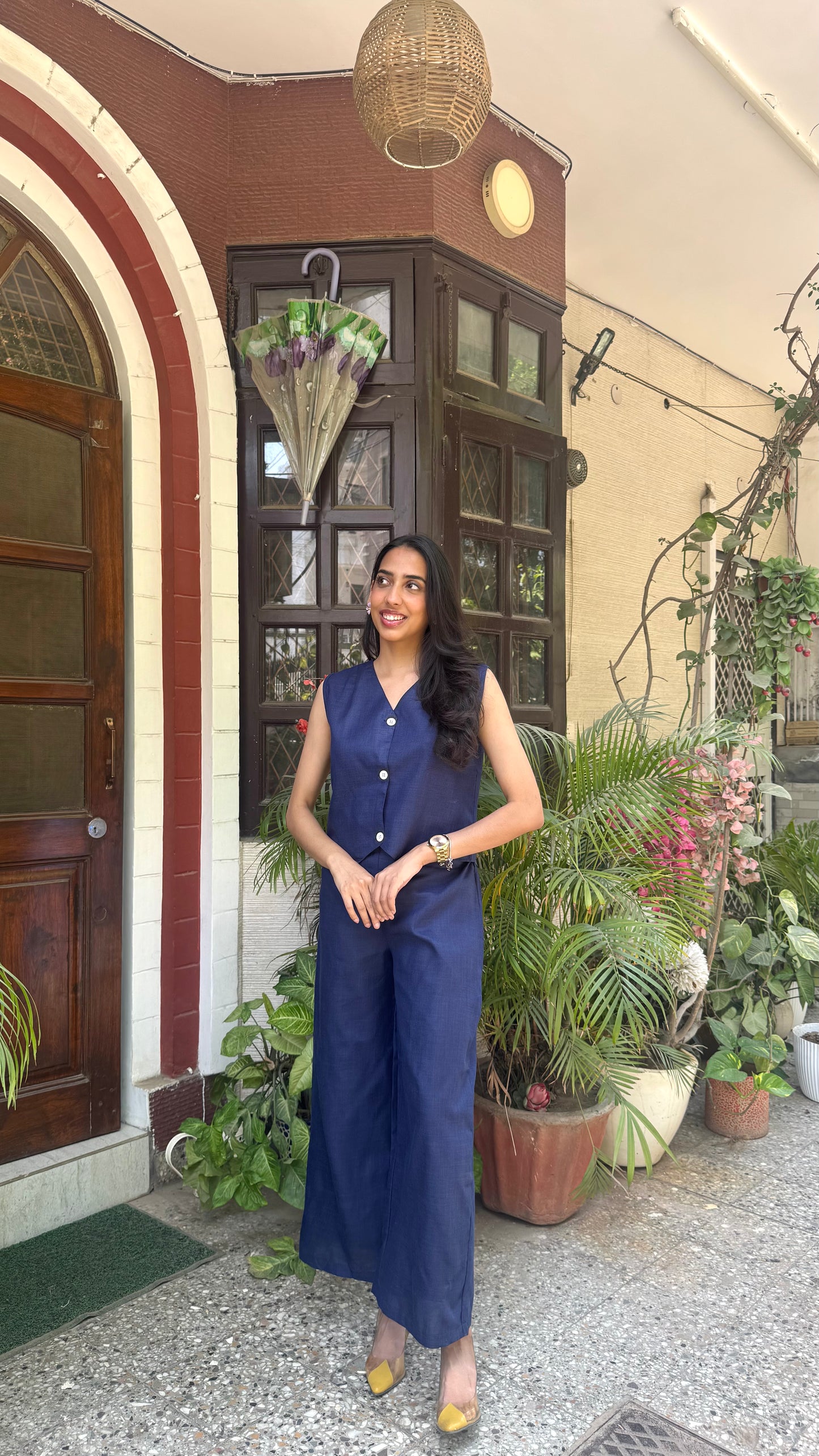 Cotton Waistcoat Set - Navy - WITH SLEEVES FABRIC