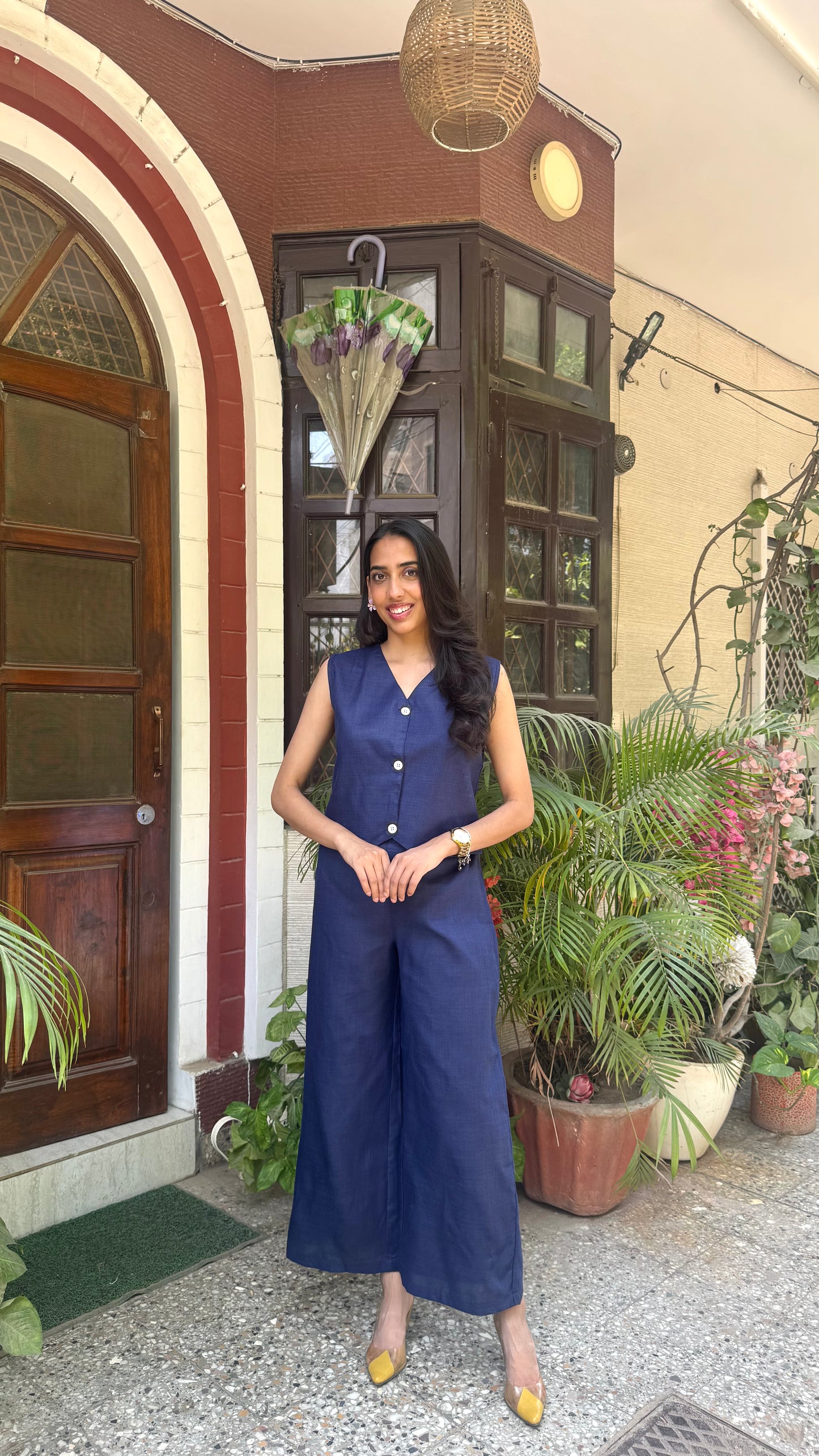 Cotton Waistcoat Set - Navy - WITH SLEEVES FABRIC