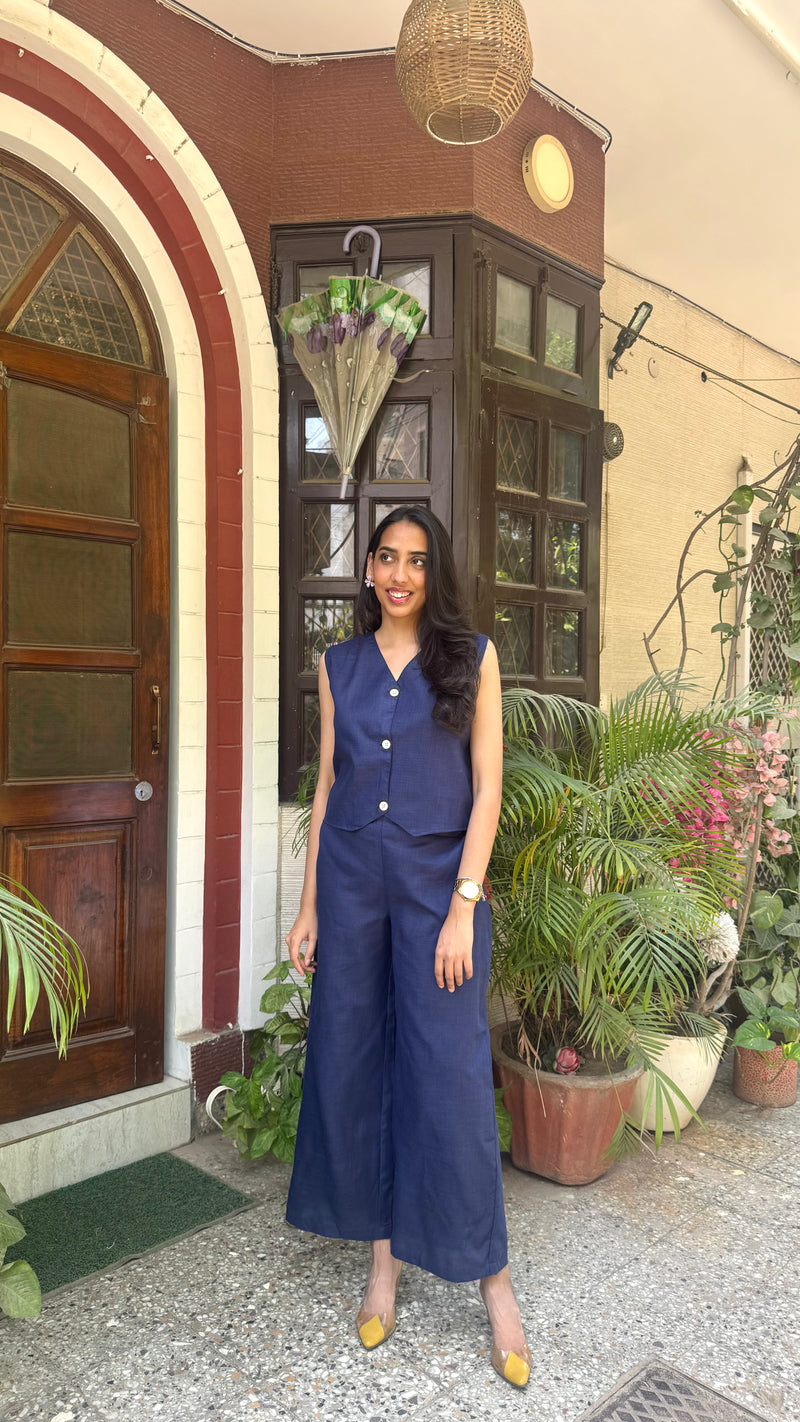 Cotton Waistcoat Set - Navy - WITH SLEEVES FABRIC