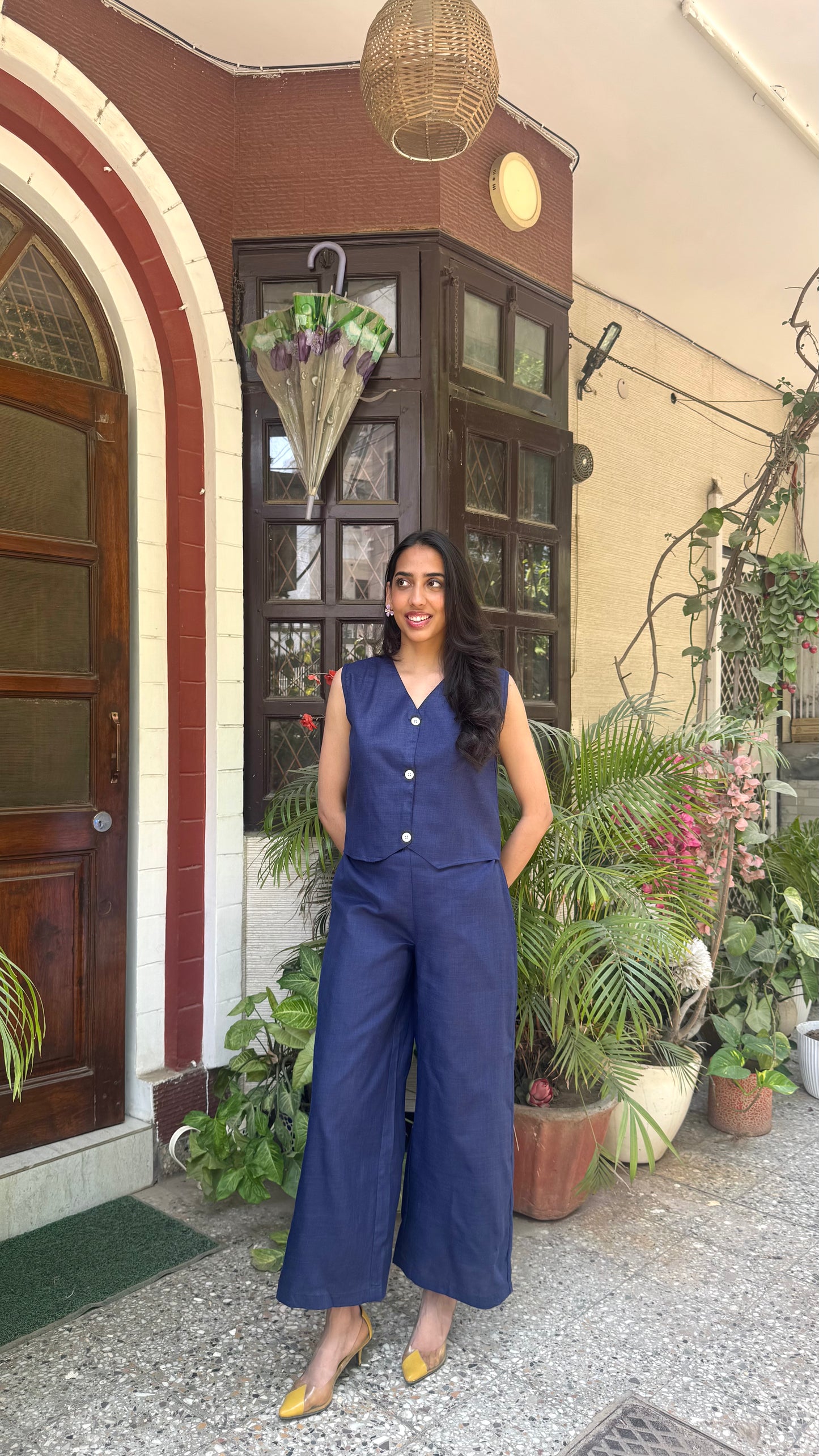 Cotton Waistcoat Set - Navy - WITH SLEEVES FABRIC