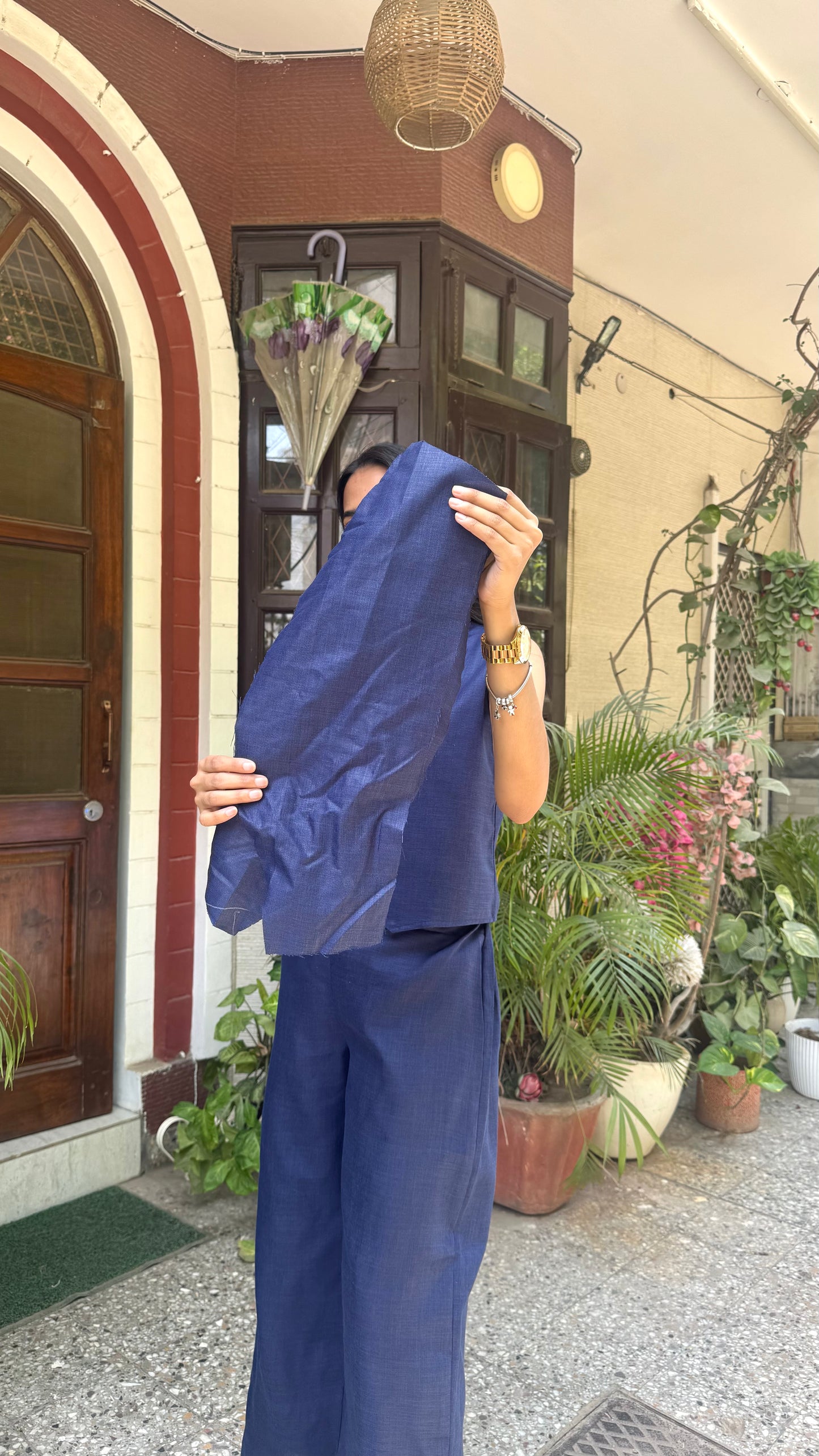 Cotton Waistcoat Set - Navy - WITH SLEEVES FABRIC
