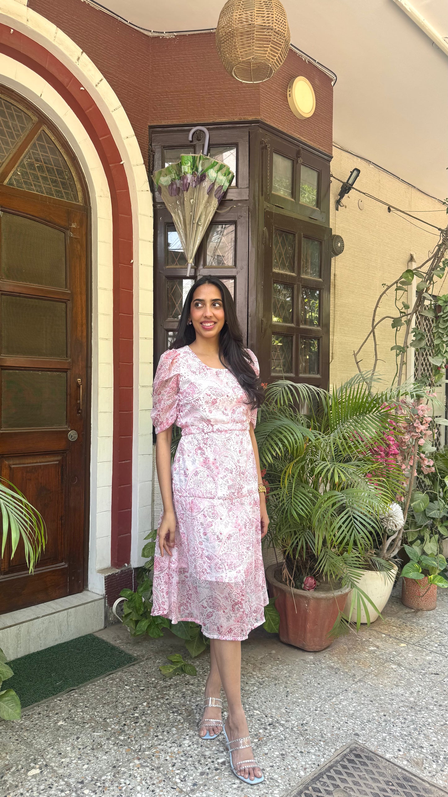 Korean Floral Georgette Dress - Pink