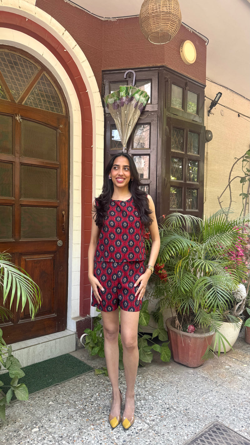 Ikat Printed Cotton Set - Maroon