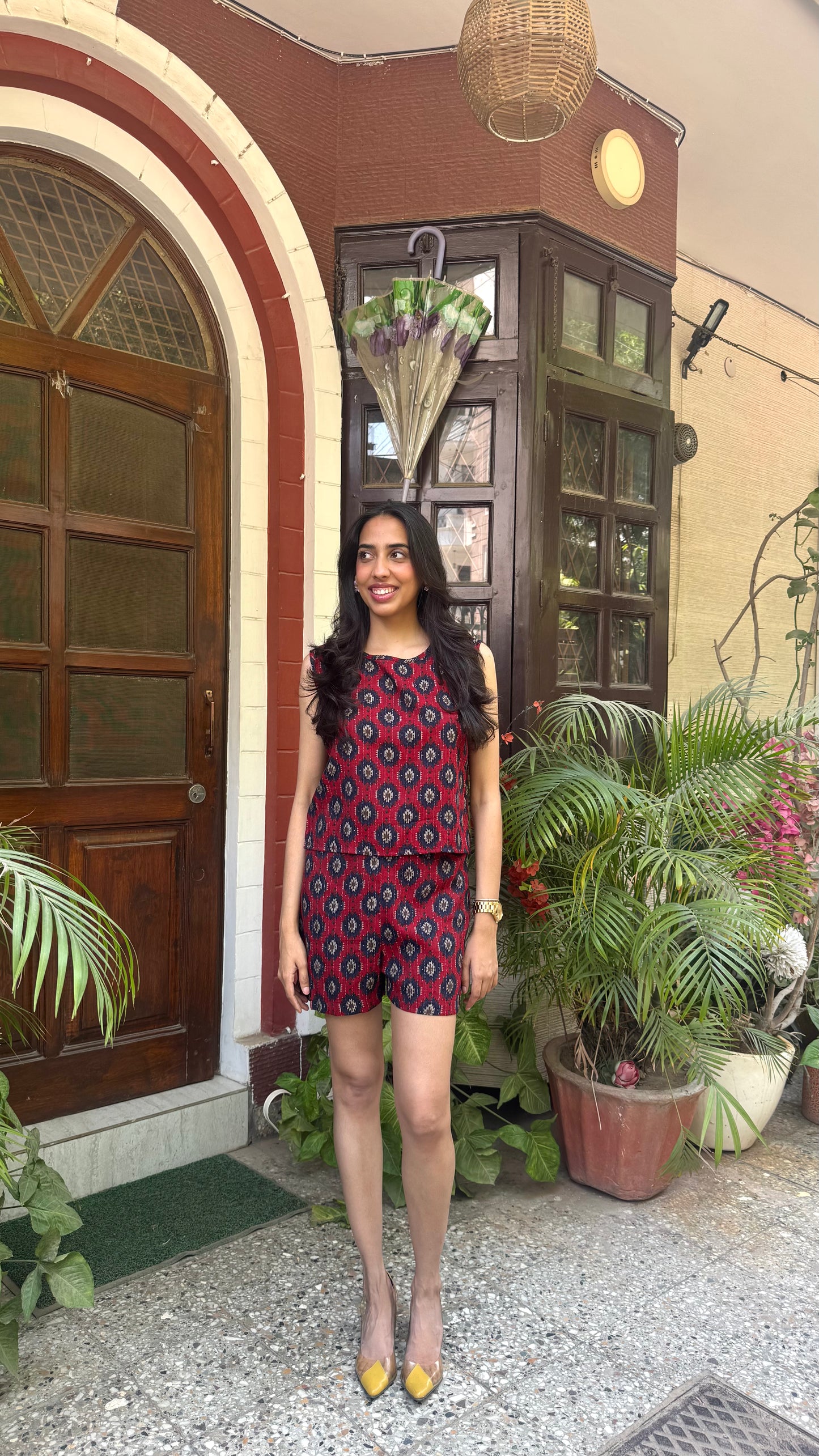 Ikat Printed Cotton Set - Maroon