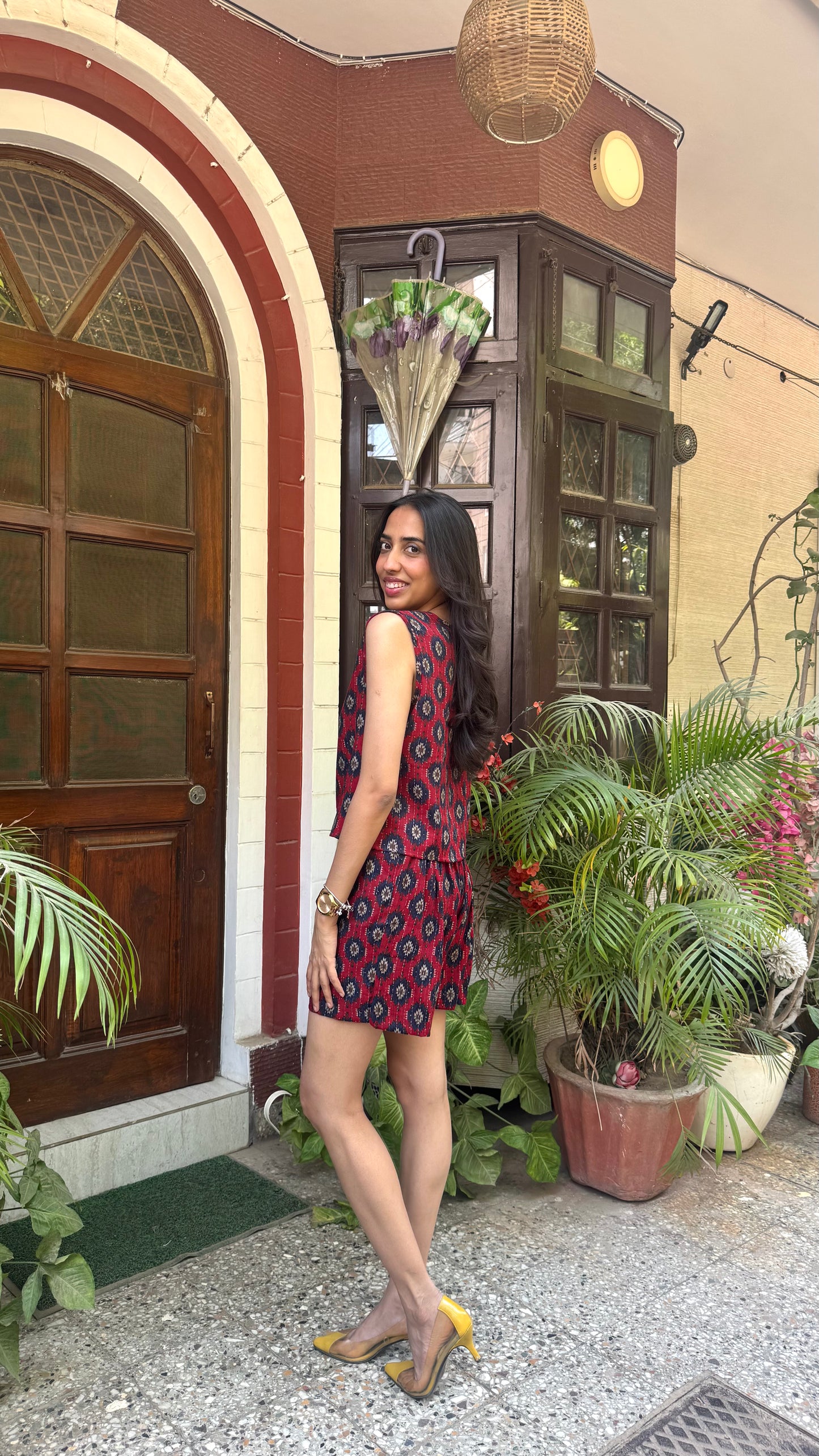 Ikat Printed Cotton Set - Maroon