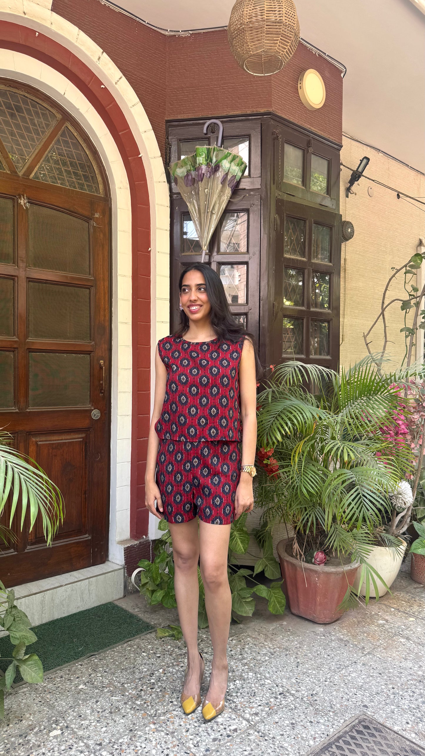 Ikat Printed Cotton Set - Maroon