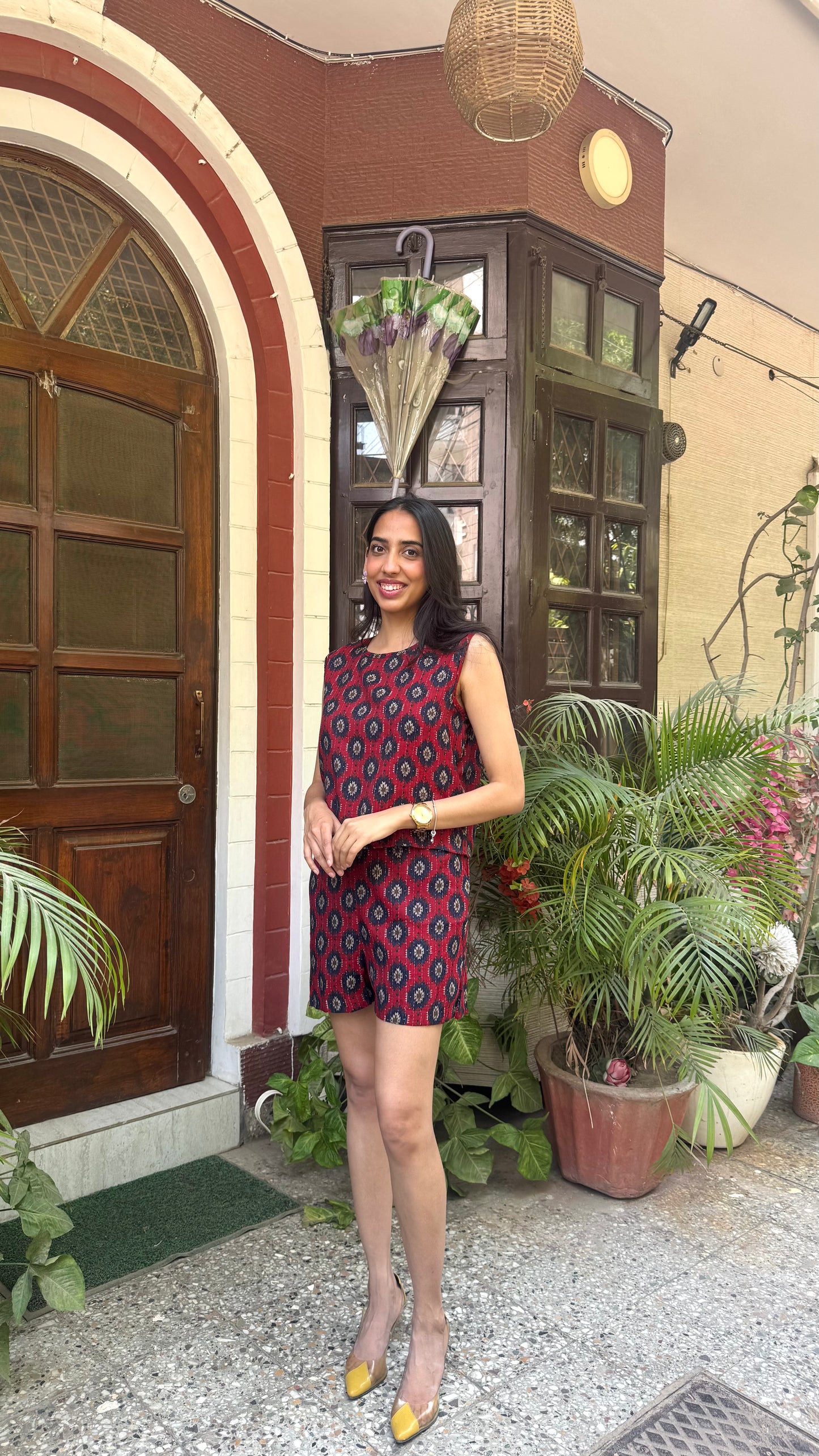 Ikat Printed Cotton Set - Maroon